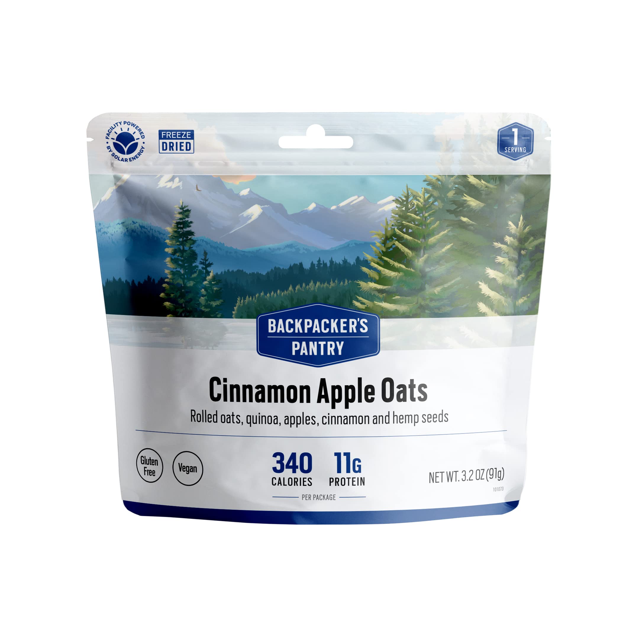 Backpacker's Pantry Cinnamon Apple Oats - Freeze Dried Backpacking & Camping Food - High Protein Vegan Breakfast (11g Protein) - Gluten Free Emergency Meal - 1 Pack - Perfect for Hiking, Travel and Survival Kits