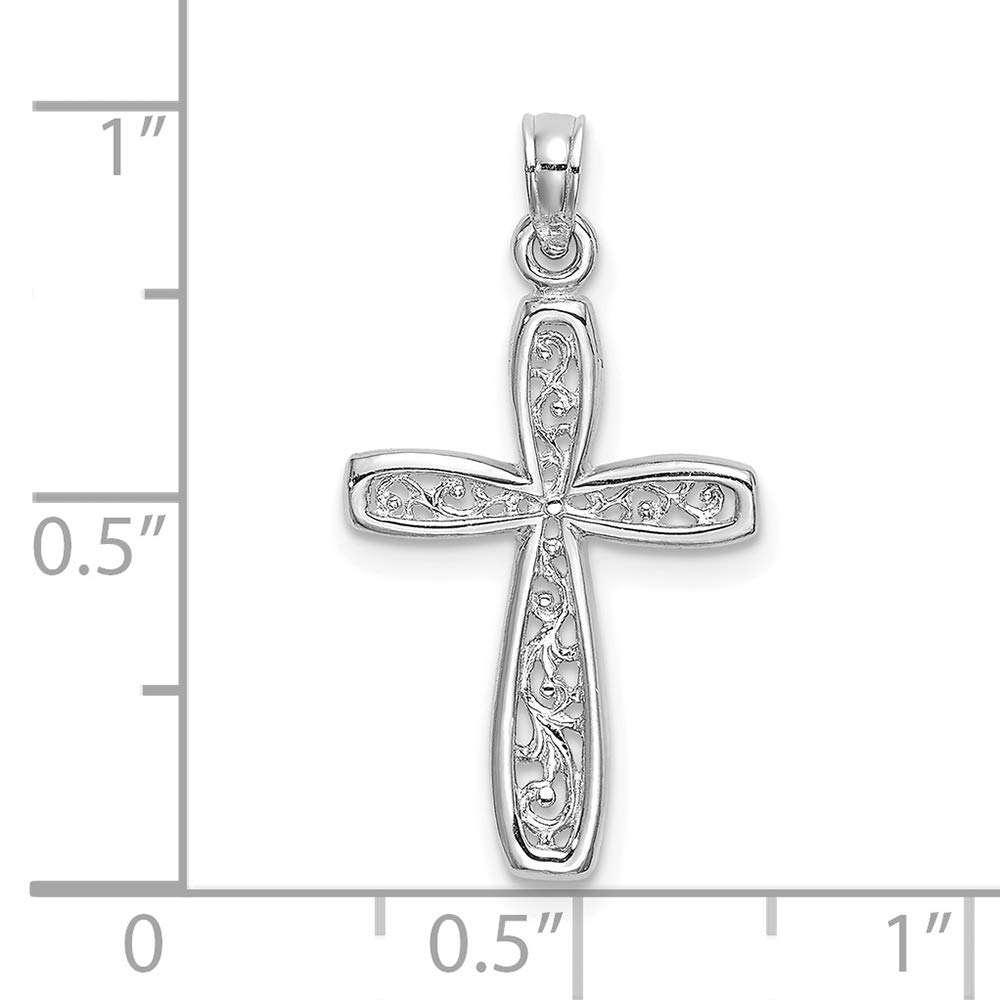 10K White Gold Cross Charm with Intricate Filigree Center - Elegant Religious Jewelry for Women, Perfect for Baptism, Confirmation & Everyday Wear | FJC Finejewelers