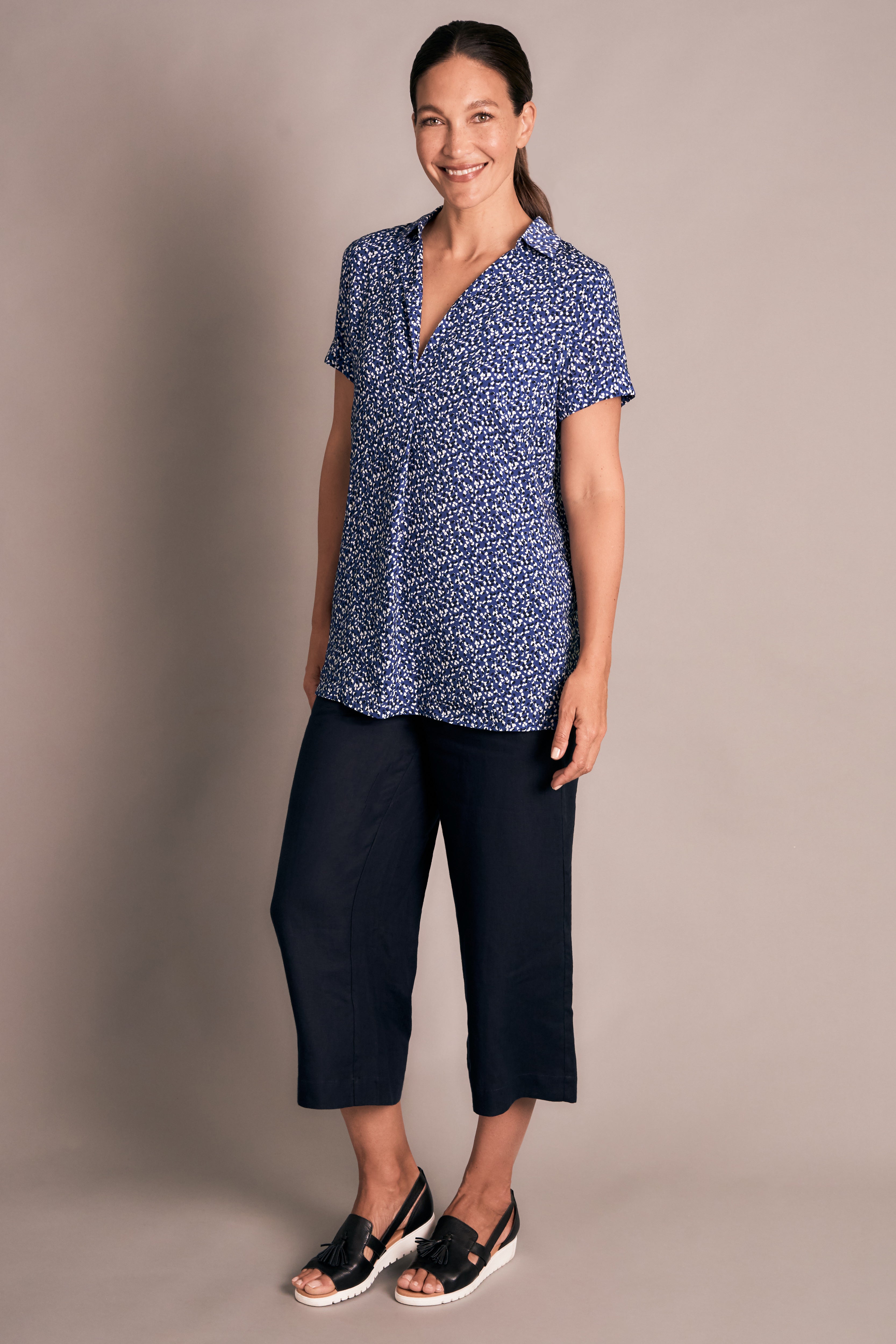 Stylish Pleat Front Top with Abstract Spot Print - Perfect for Casual Outings, Office Wear & Date Nights