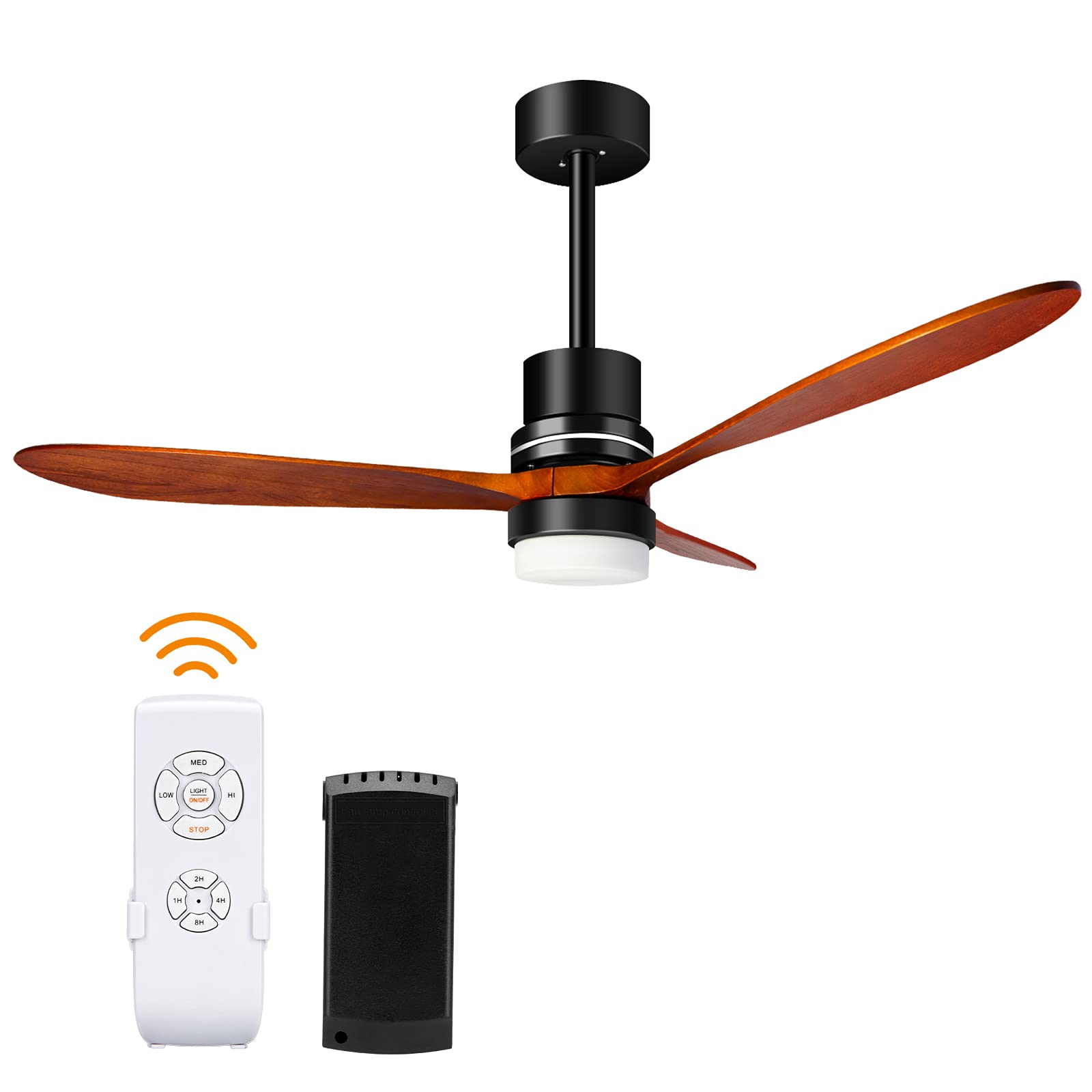 52 Inch Wood Ceiling Fan with Remote Control - 3 Color Temperature LED Light Kit - Rustic Vintage Style for Living Room, Bedroom & Patio