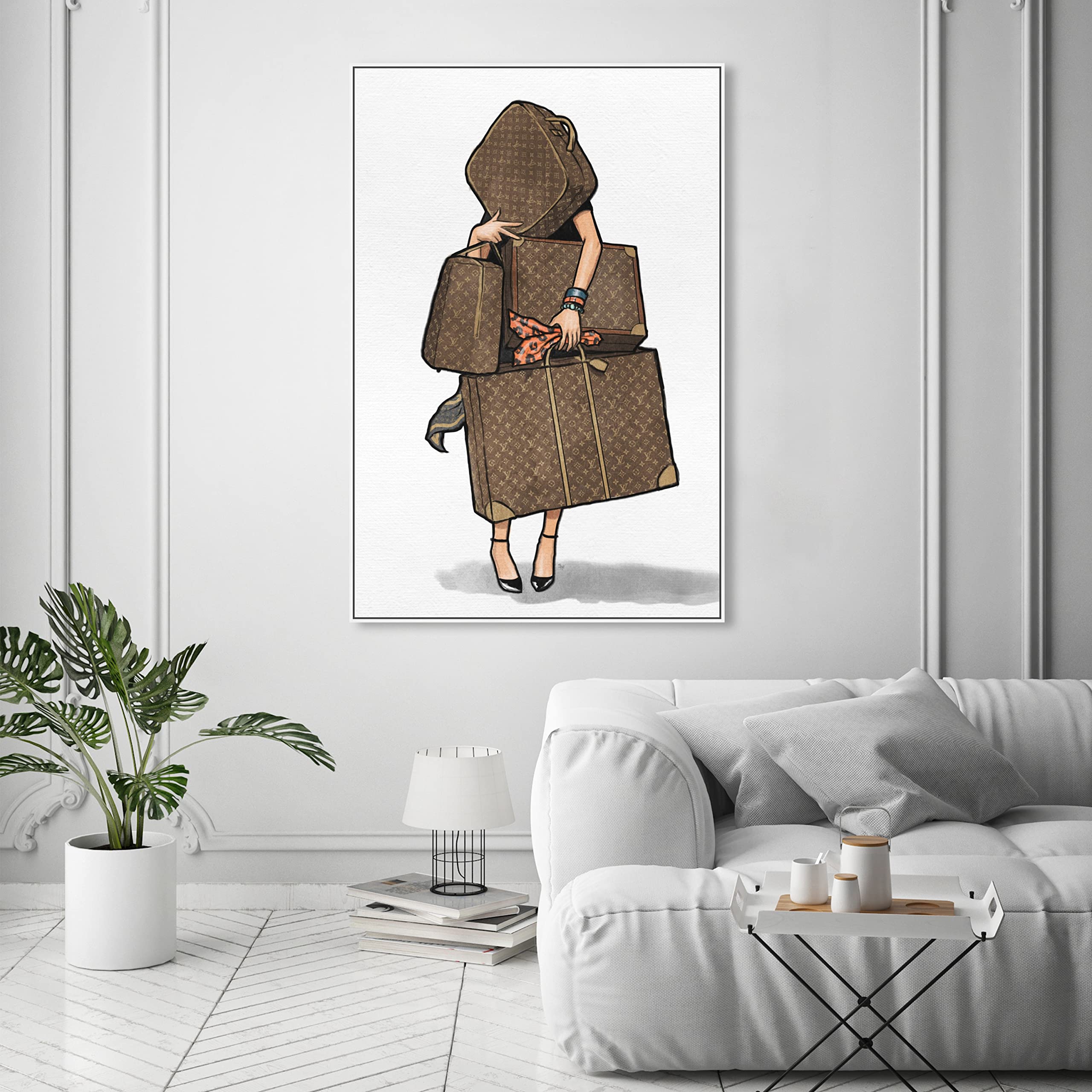 Oliver Gal Artist Co. Modern Canvas Wall Art - Fashion & Glam 'Bags, Bags, Bags' Orange Print - 36x54 Inch Home Decor for Living Room, Bedroom & Bathroom - White & Brown Framed Artwork | Perfect for Contemporary Interior Design & Gift Giving