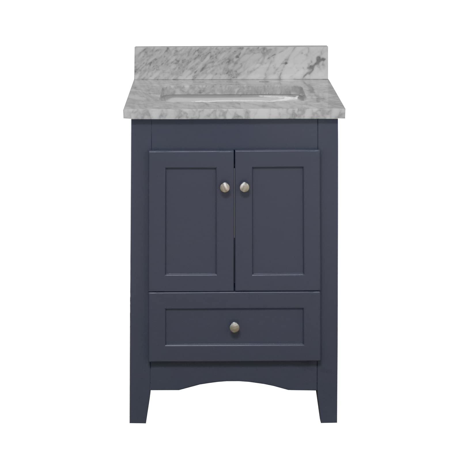 24-Inch Bathroom Vanity with Carrara Marble Top – Marine Gray Cabinet & White Ceramic Sink | Modern Bathroom Storage Solution for Small Spaces | Perfect for Apartments, Guest Bathrooms & Powder Rooms
