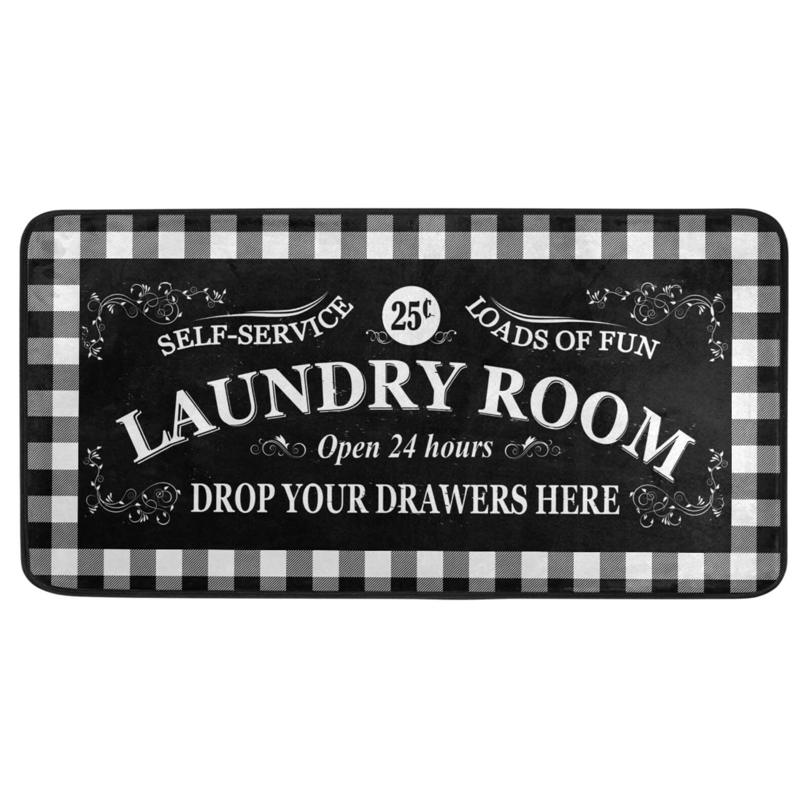 Non-Slip White Buffalo Plaid Kitchen Rugs - Washable Cushioned Anti-Fatigue Floor Mats for Laundry Room, Sink Area & Home Office (39x20 Inches) - Perfect for Standing Comfort & Farmhouse Decor