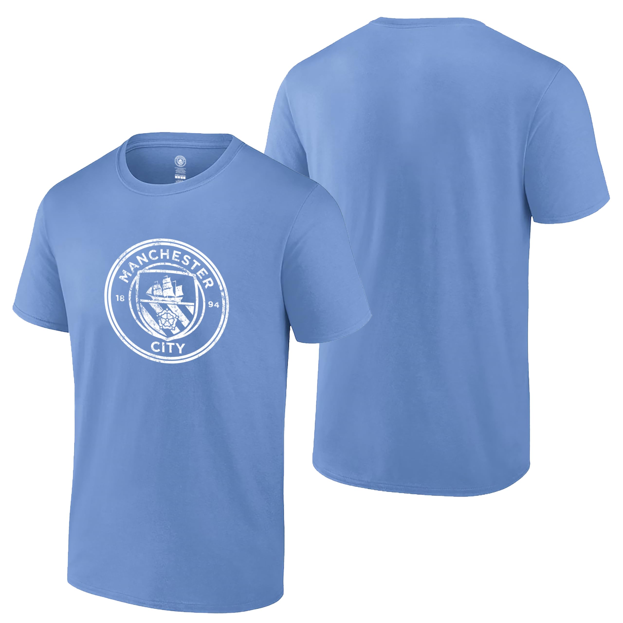 Manchester City FC Vintage Logo Men's Short Sleeve T-Shirt - Official English Premier League Soccer Jersey - Perfect for Match Day, Fan Gifts & Casual Wear