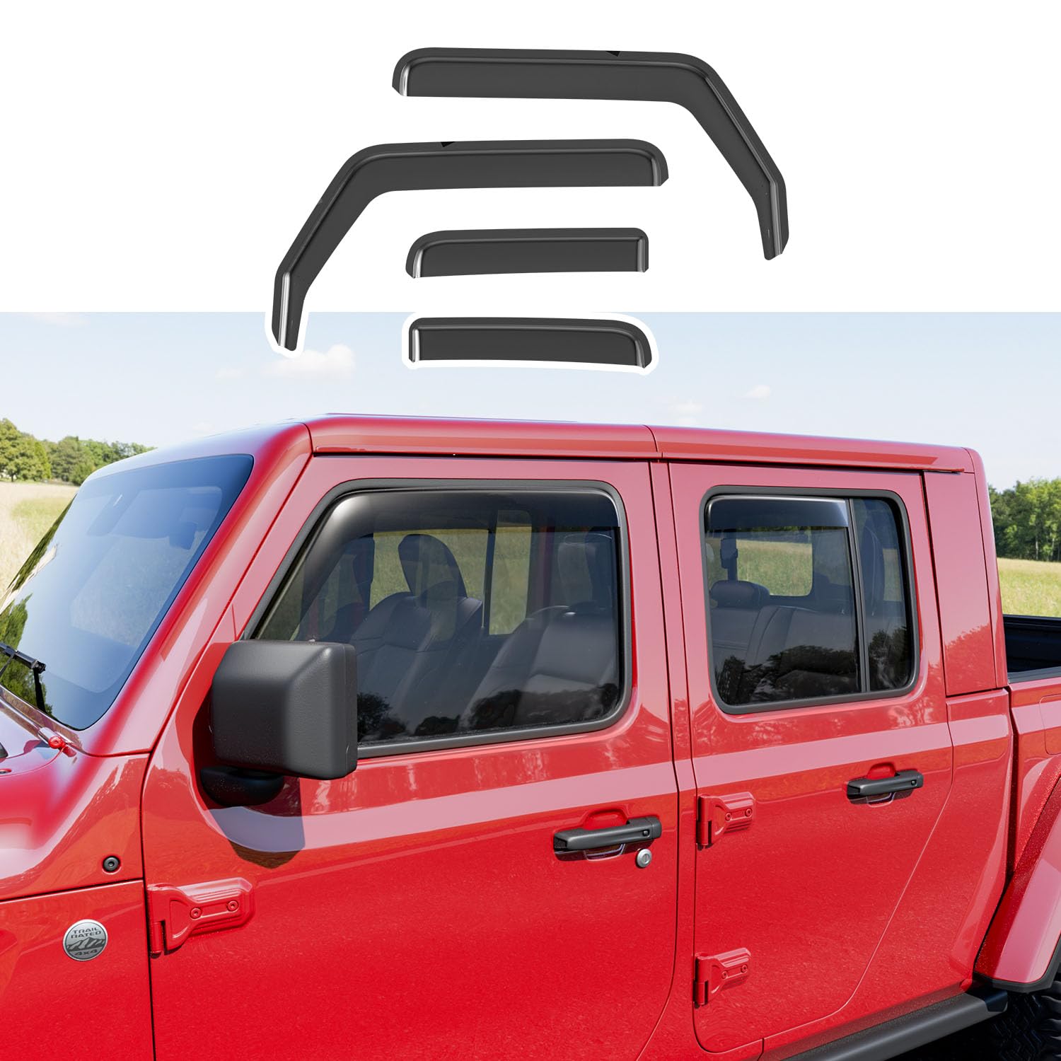 Xipoo Side Window Visor Deflector for 2018-2025 Jeep Wrangler JL & 2020-2025 Gladiator JT - Rain Guard, Wind Noise Reduction - Perfect for Off-Roading, Camping & Daily Driving