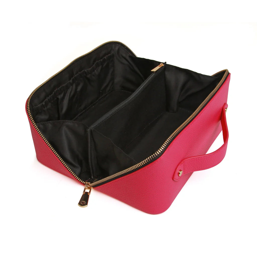 Alice Wheeler Train Case - Hot Pink & Black Makeup Organizer for Travel & Professional Use | Portable Cosmetic Storage with Mirror | Perfect for Makeup Artists, Bridal & On-the-Go Beauty