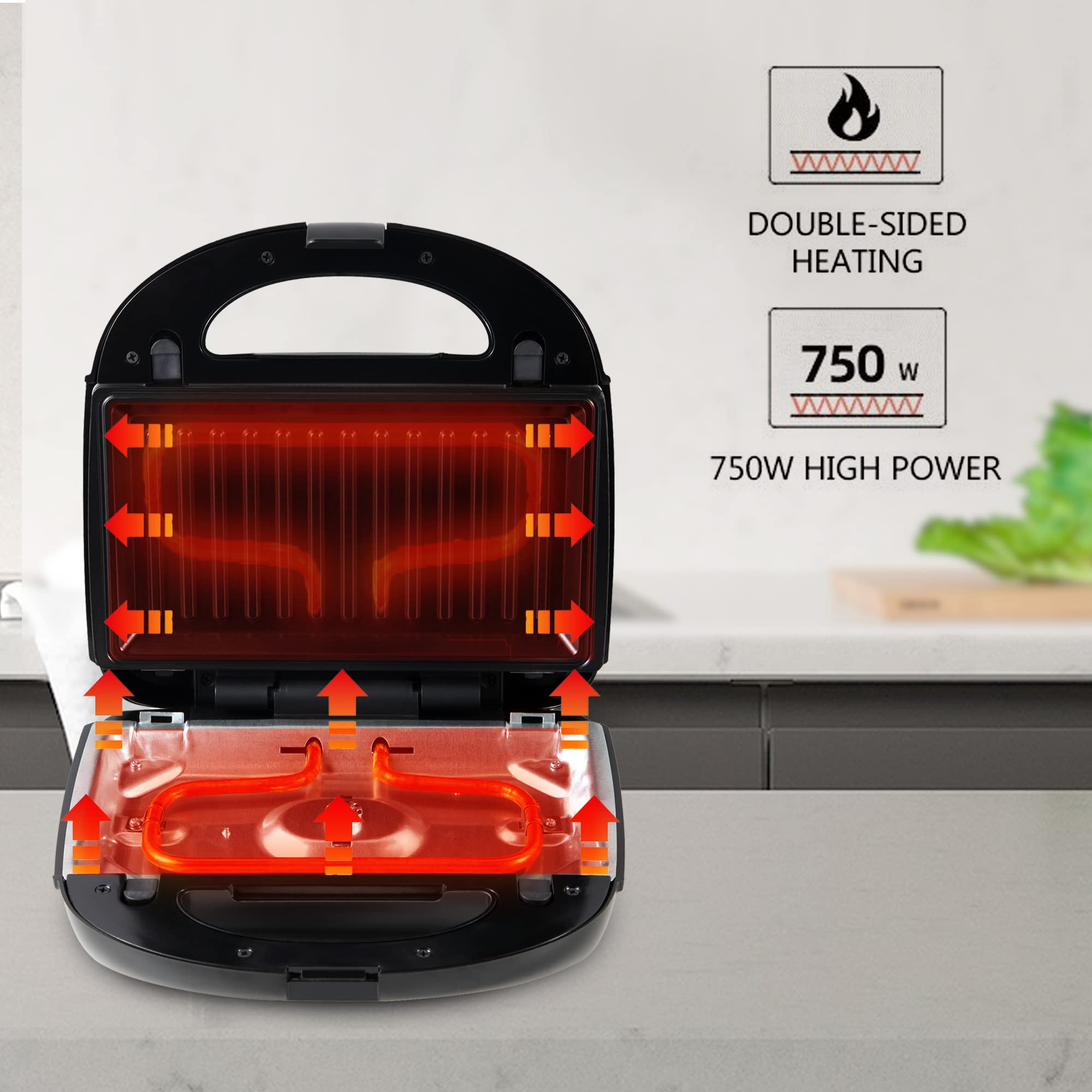 Belaco 4-in-1 Sandwich Maker & Panini Press - Non-Stick, Easy Clean Waffle Iron with Detachable Plates & Skid-Resistant Feet - Perfect for Breakfast, Lunch, and Quick Snacks at Home or Office