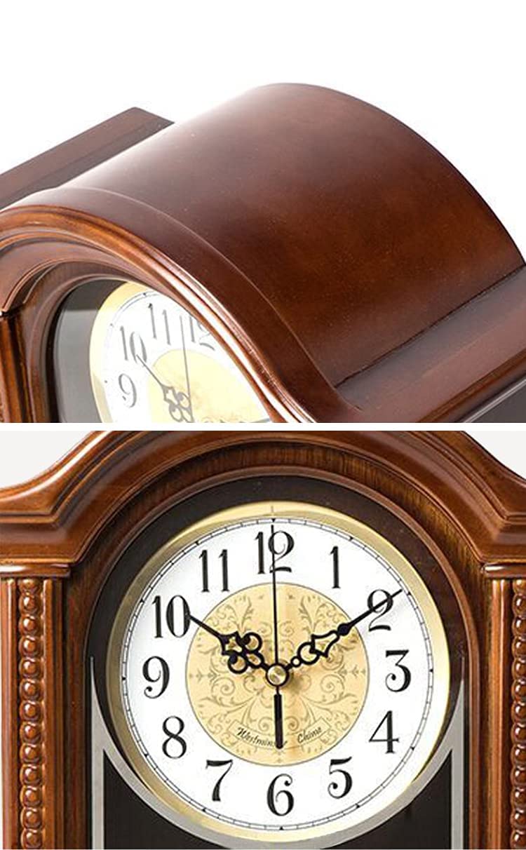 Large Metal Wall Clock with Westminster Chime - Decorative Wood Mantel Clock for Living Room, Bedroom & Office - Battery Operated Silent Table Clock - Perfect for Home Decor, Gifts and Shelf Display