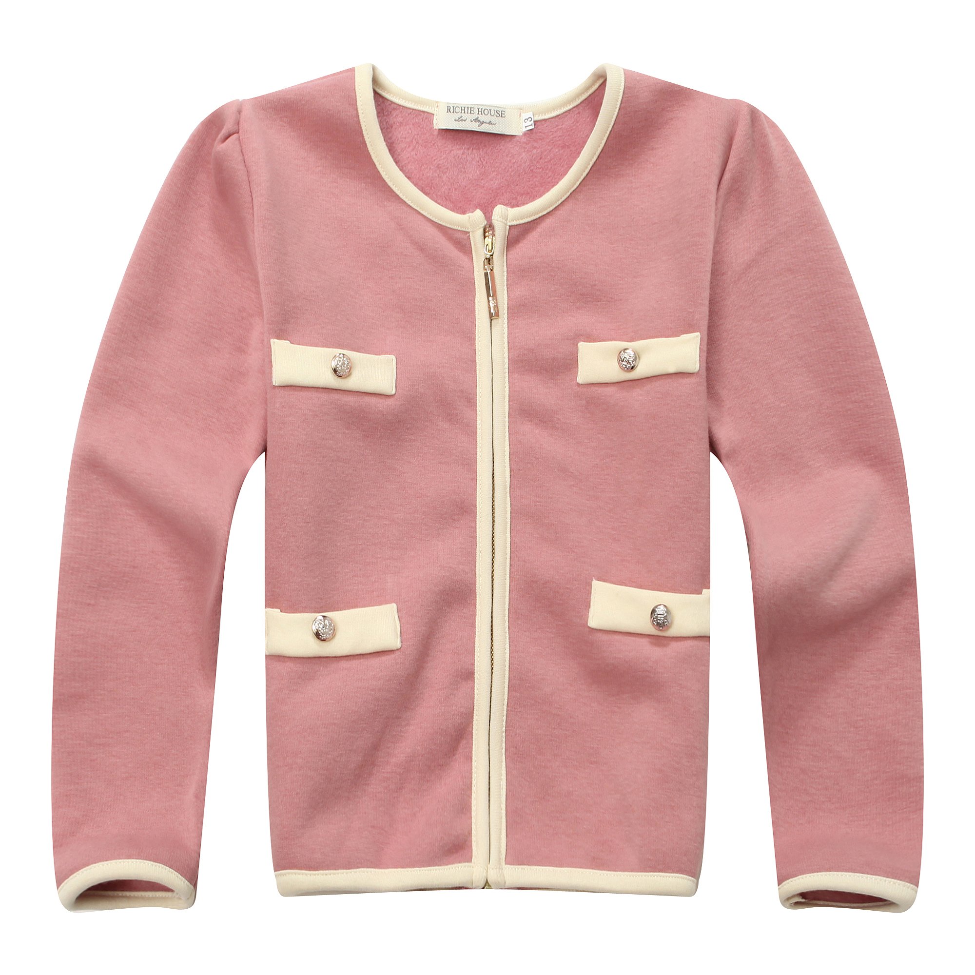 Richie House Girls' Sweet Coat with Fake Pockets - Stylish Winter Jacket for Kids, Warm Outerwear for School & Playtime - Perfect for Holidays, Birthday Gifts & Outdoor Activities