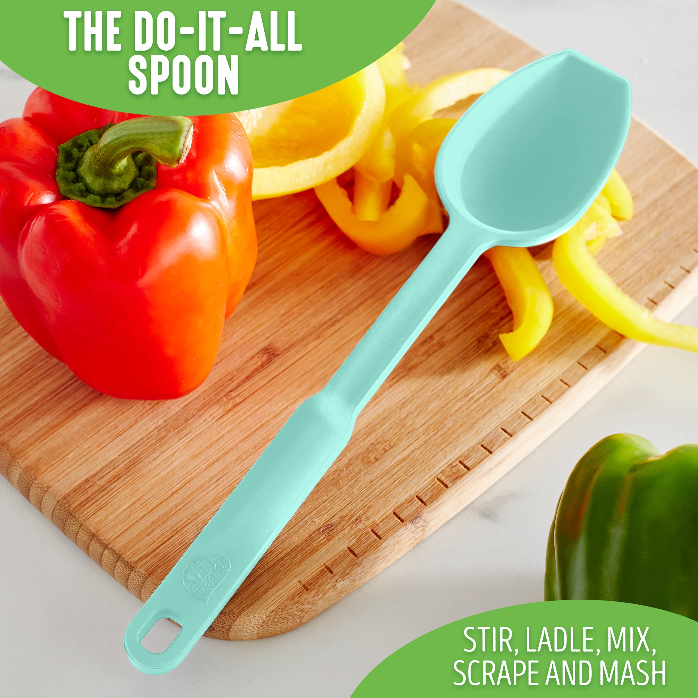 GreenLife Silicone Cooking Spoon - Heat & Stain Resistant Kitchen Utensil for Scooping, Scraping & Mixing - Dishwasher Safe Turquoise Spatula - Perfect for Baking, Cooking & Meal Prep
