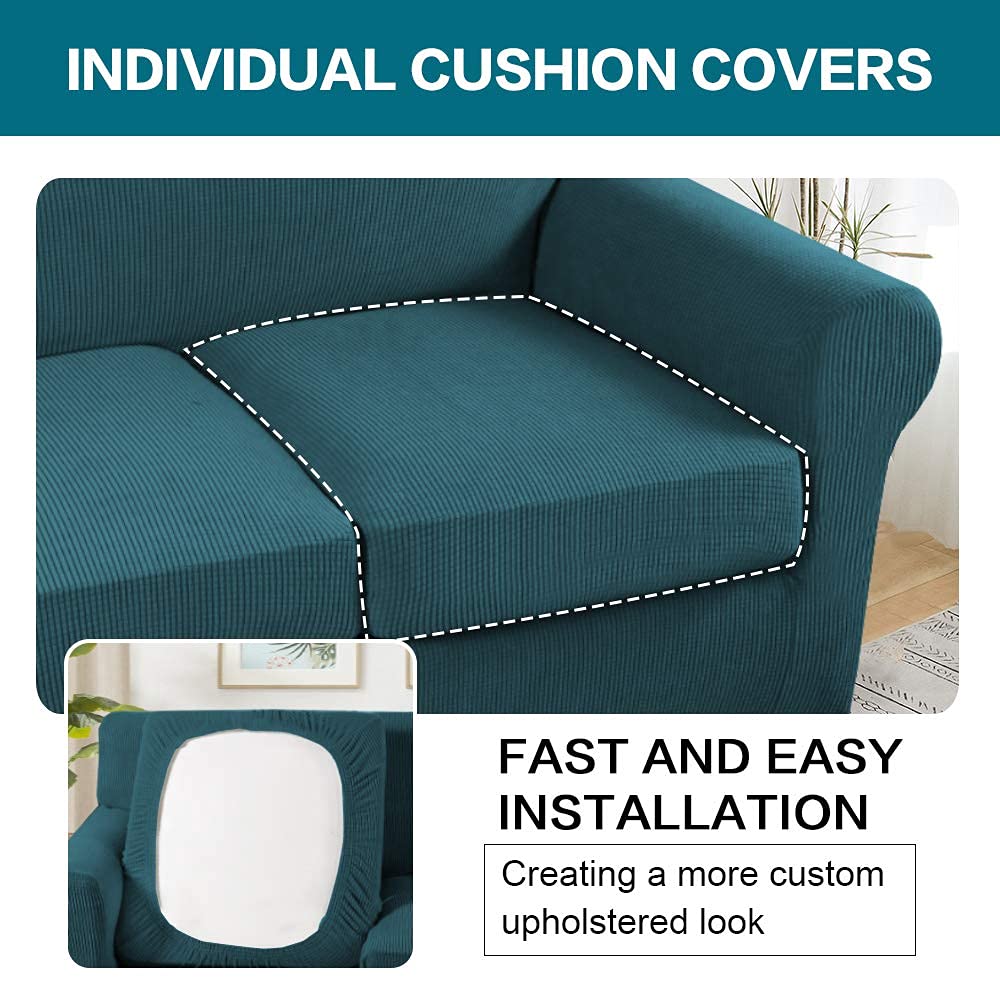 Turquoise Deep Teal Sofa Cover Set - 3 Seater Couch Cover & 2 Seater Loveseat Slipcover - Stretchable Furniture Protector for Living Room, Bedroom, or Office Decor
