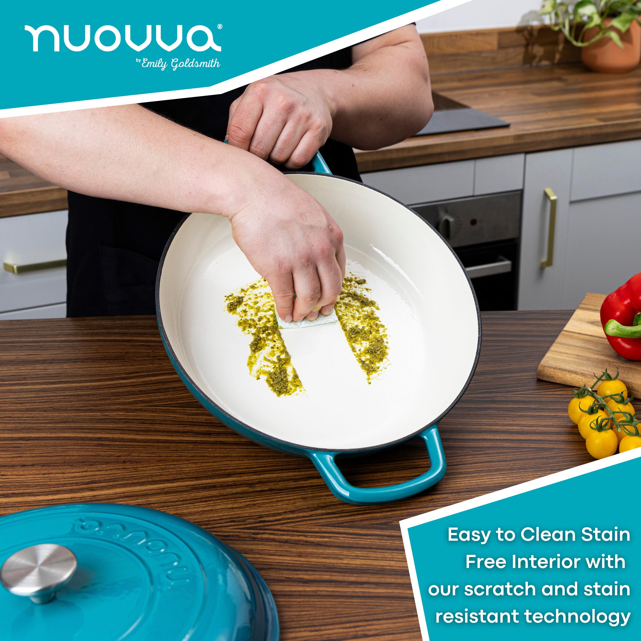 Nuovva 5-Quart Enameled Cast Iron Dutch Oven with Lid – Nonstick, Oven & Stovetop Safe up to 500°F – 32cm Teal Casserole Pot for Braising, Stewing & Baking – Perfect for Soups, Roasts & Bread Making