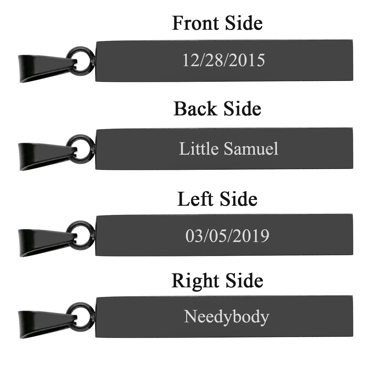Custom Engraved Stainless Steel Couple Necklaces - Personalized 4-Side Name Bar Pendant Jewelry Gift for Him & Her | Anniversary, Valentine's Day, Wedding Gift Idea for Couples