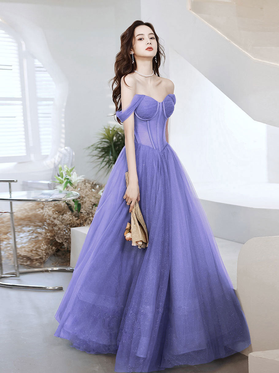 Elegant Purple Sweetheart Neck Tulle Long Prom Dress for Formal Evening & Graduation | Perfect for Homecoming, Wedding Guest & Special Occasions