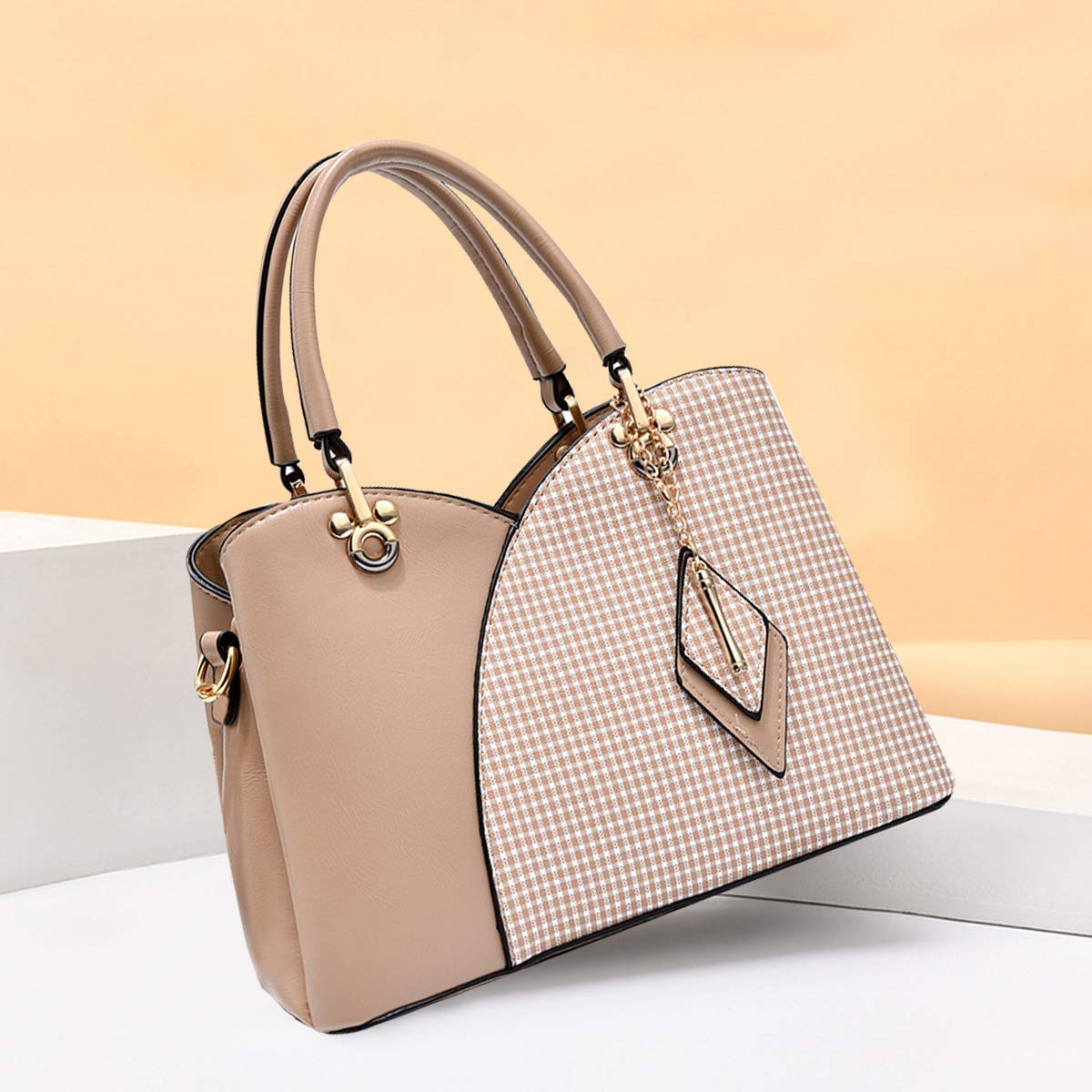 NICOLE & DORIS Women's Fashion Plaid Messenger Bag - PU Leather Tote Shoulder Purse with Adjustable Strap - Perfect for Work, Travel & Daily Use