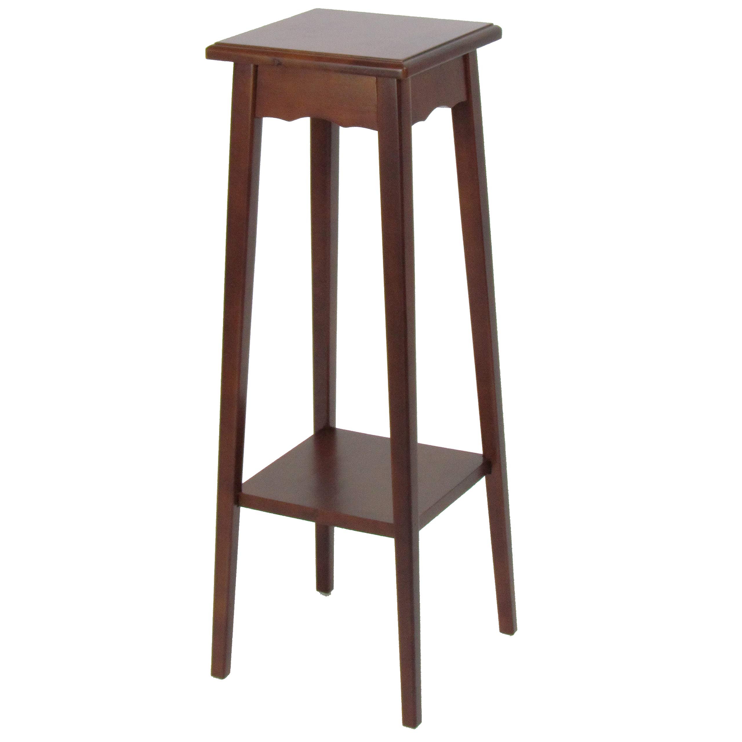 Benjara 39.5 Inch Wooden Plant Stand with Tapered Slanted Legs & Bottom Shelf - Rustic Brown Indoor/Outdoor Flower Pot Holder for Living Room, Patio, Garden Decor