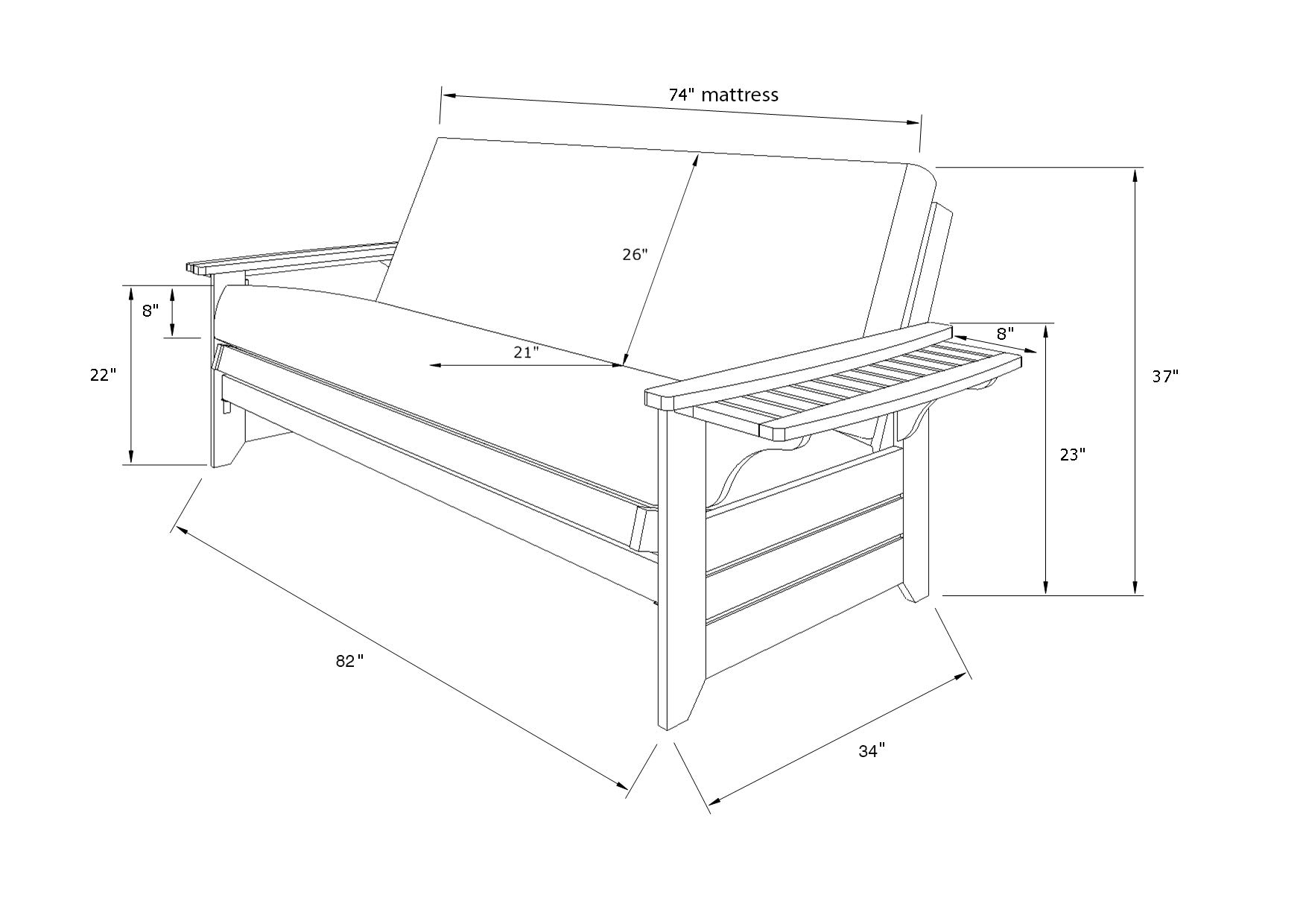 Kodiak Full Size Futon with Storage Drawers - Home & Office Use