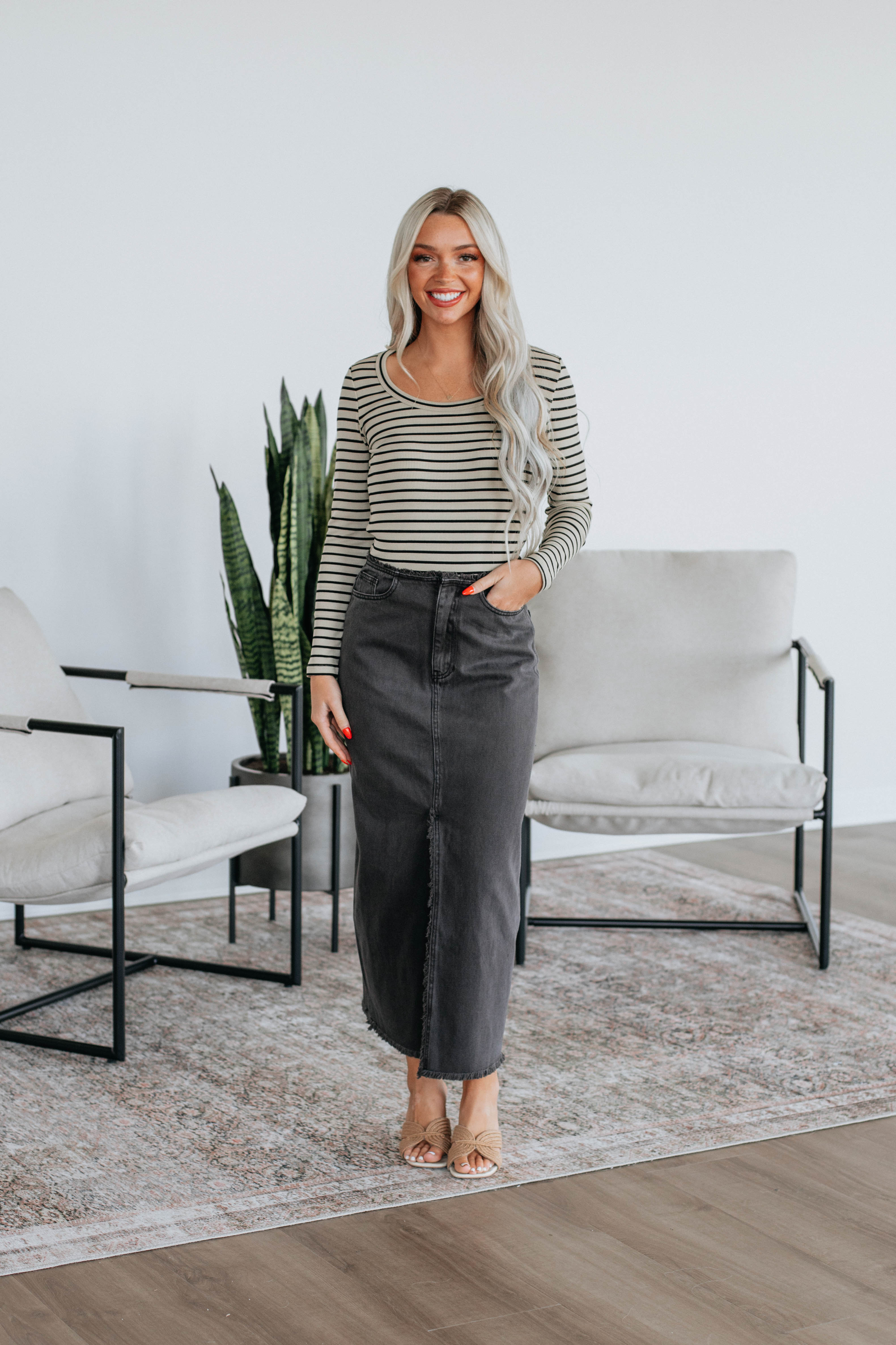 Stylish Joy Denim Skirt for Women - Charcoal Wash | High Waist A-Line Denim Skirt | Perfect for Casual Outings, Date Nights & Office Wear