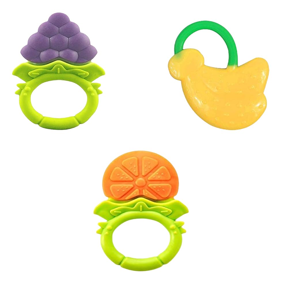 Kritiu 3-Pack Fruit Shaped Baby Teethers - Soft BPA-Free Silicone Teething Toys for Infants (Blue, Yellow, Banana) | Soothing Sore Gums | Perfect for Home, Travel & Daycare Use