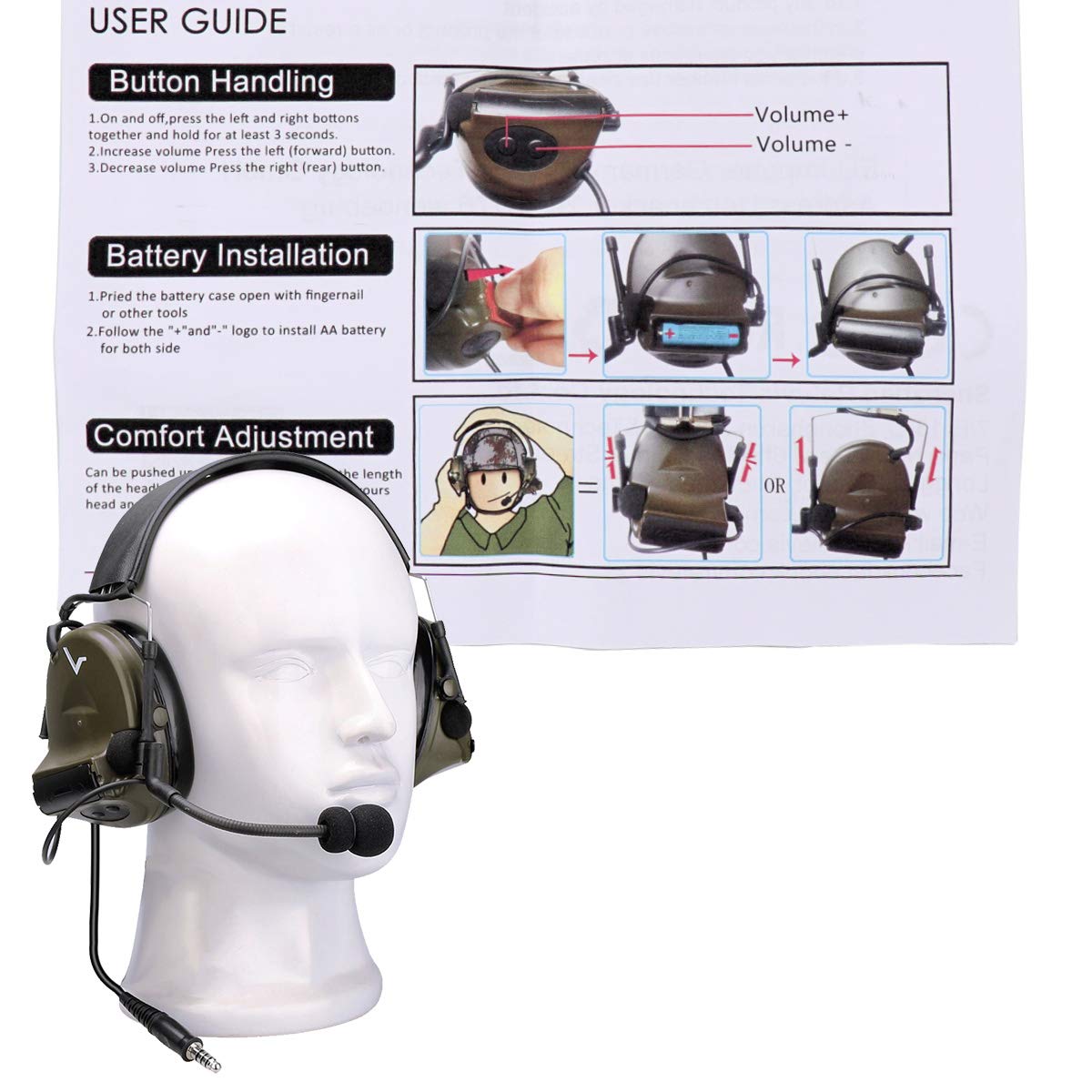 Retevis EHK007 Tactical Headset with Mic - Noise Cancelling Shooting Earmuffs for Hunting & Outdoor Activities | Walkie Talkie Headset with Sound Amplification | Compatible with Baofeng UV-5R, RT68, H-777, RA89, RA79 (1 Pack) - Ideal for Tactical Missions, Range Shooting & Security Operations