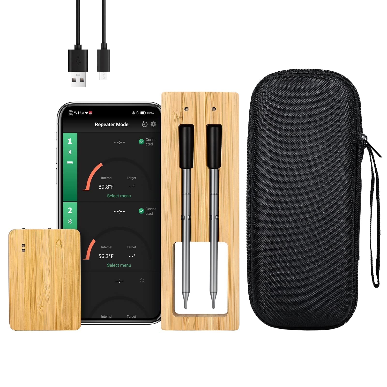 Smart Wireless Meat Thermometer with Bluetooth 260ft Range - Digital Cooking Thermometer for Grilling, Smoking, Oven, BBQ & Rotisserie (2 Probes) | Perfect for Outdoor Cooking, Home Kitchen & Backyard Parties