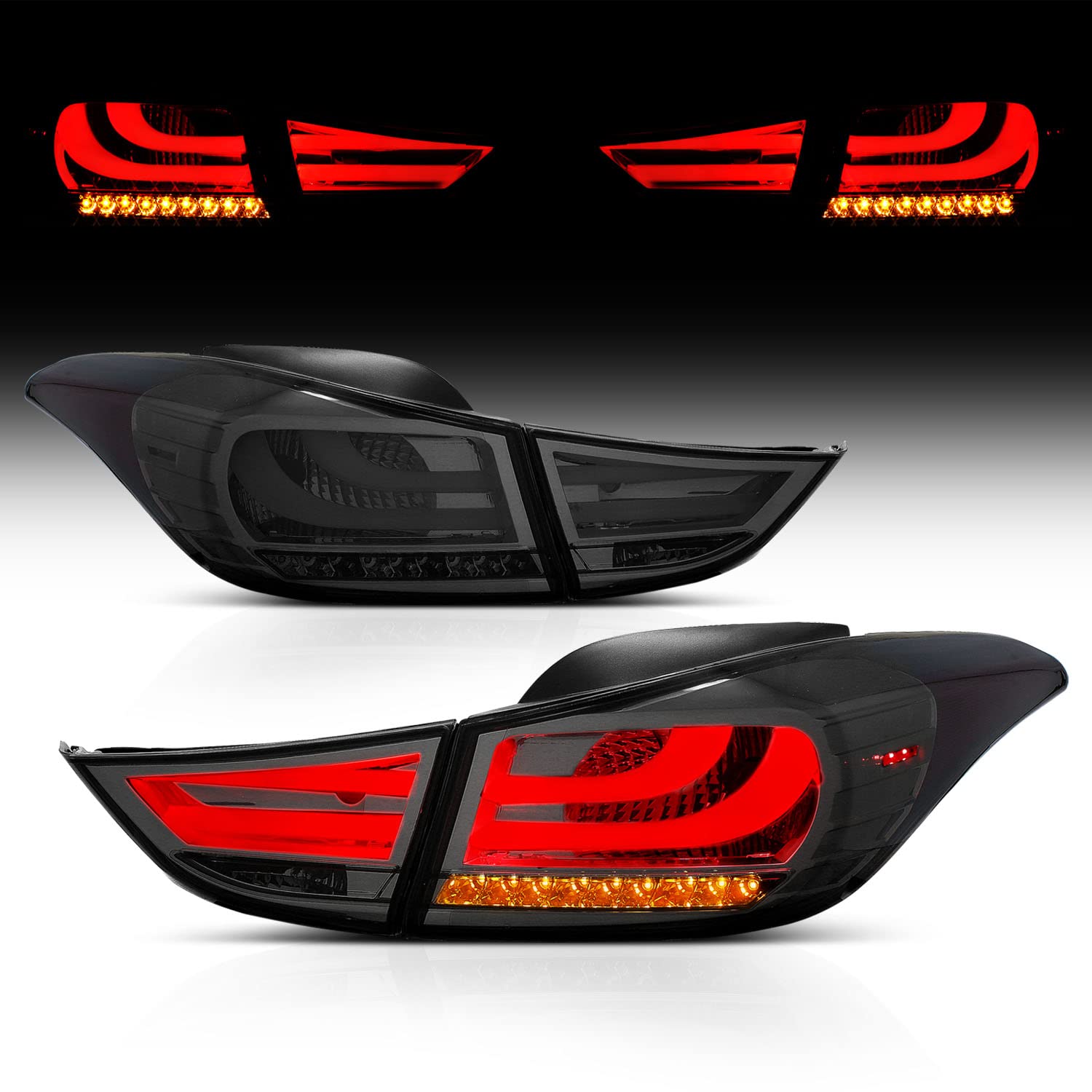 AmeriLite LED Smoke Brake Tail Lights Replacement Set for Hyundai Elantra (4-Piece) - Left & Right Side - Durable, Waterproof, Easy Installation - Perfect for Night Driving & Car Customization