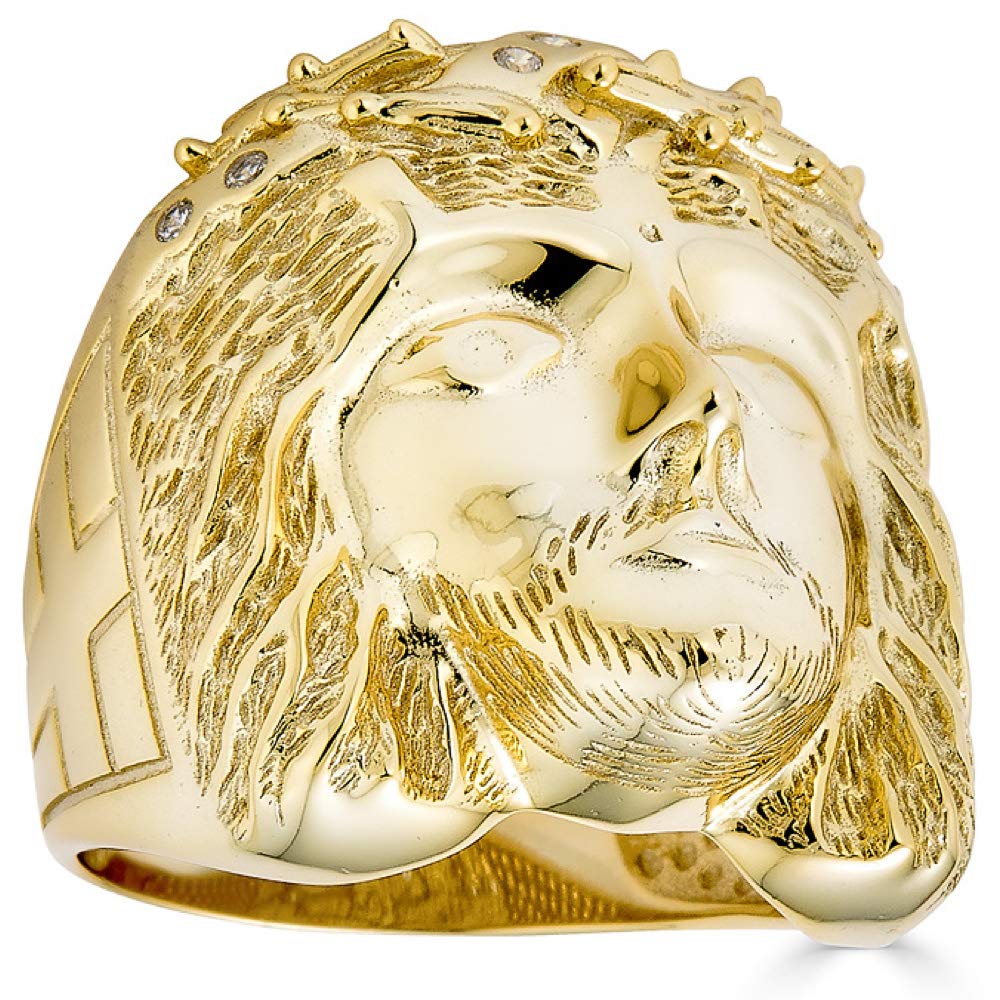 HarlemBling Solid 925 Sterling Silver Men's Jesus Ring - 14K Gold Plated Christian Cross Ring with Jesus Face - Religious Jewelry for Men - Perfect for Church, Weddings & Daily Wear