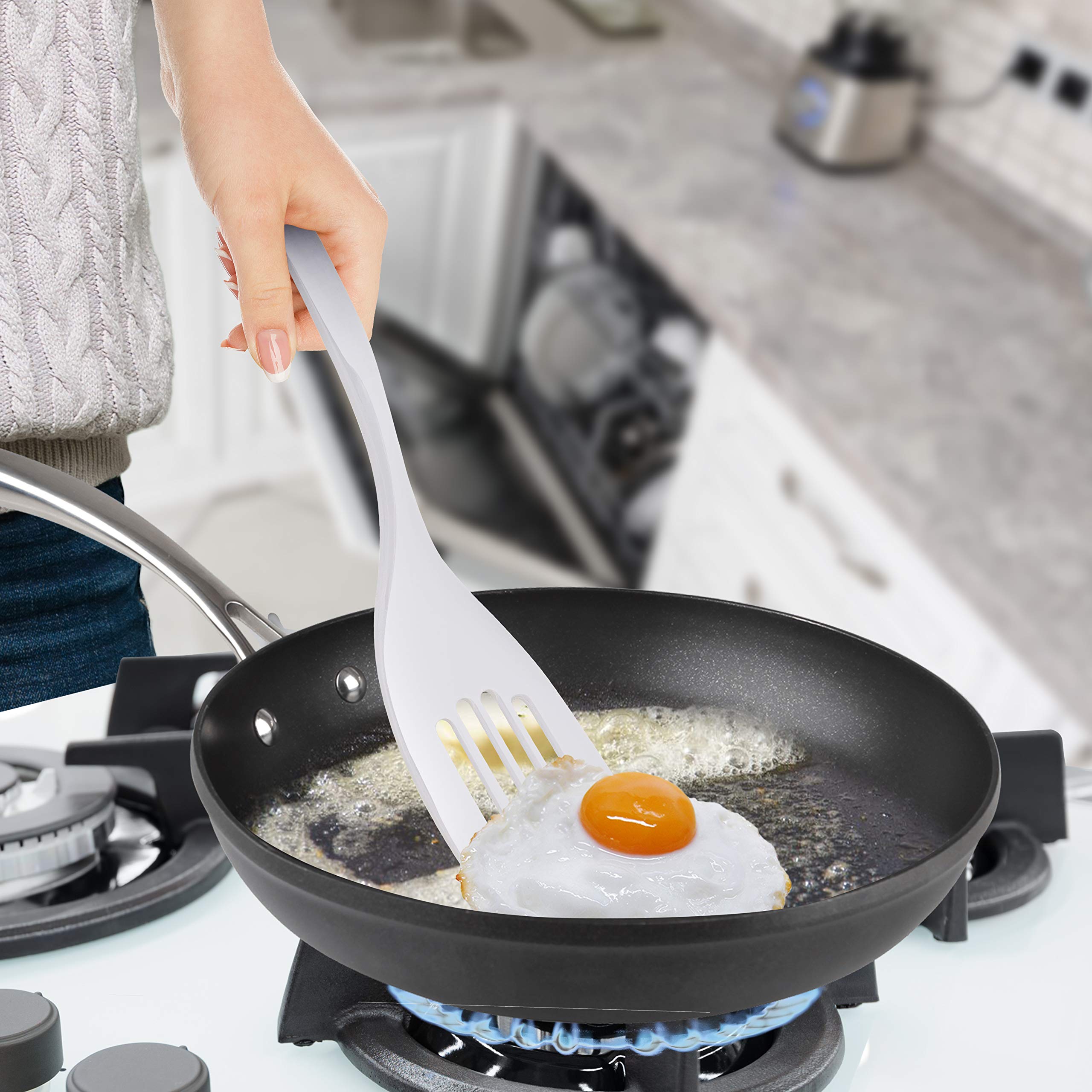 Ram-Pro 2-Pack Heavy Duty Melamine Spatula - Heat-Resistant Slotted Turner with Large Handle Hole - Perfect for Flipping Fish, Eggs & Pancakes - Durable Kitchen Utensil for Cooking, Grilling & Baking (Solid White)