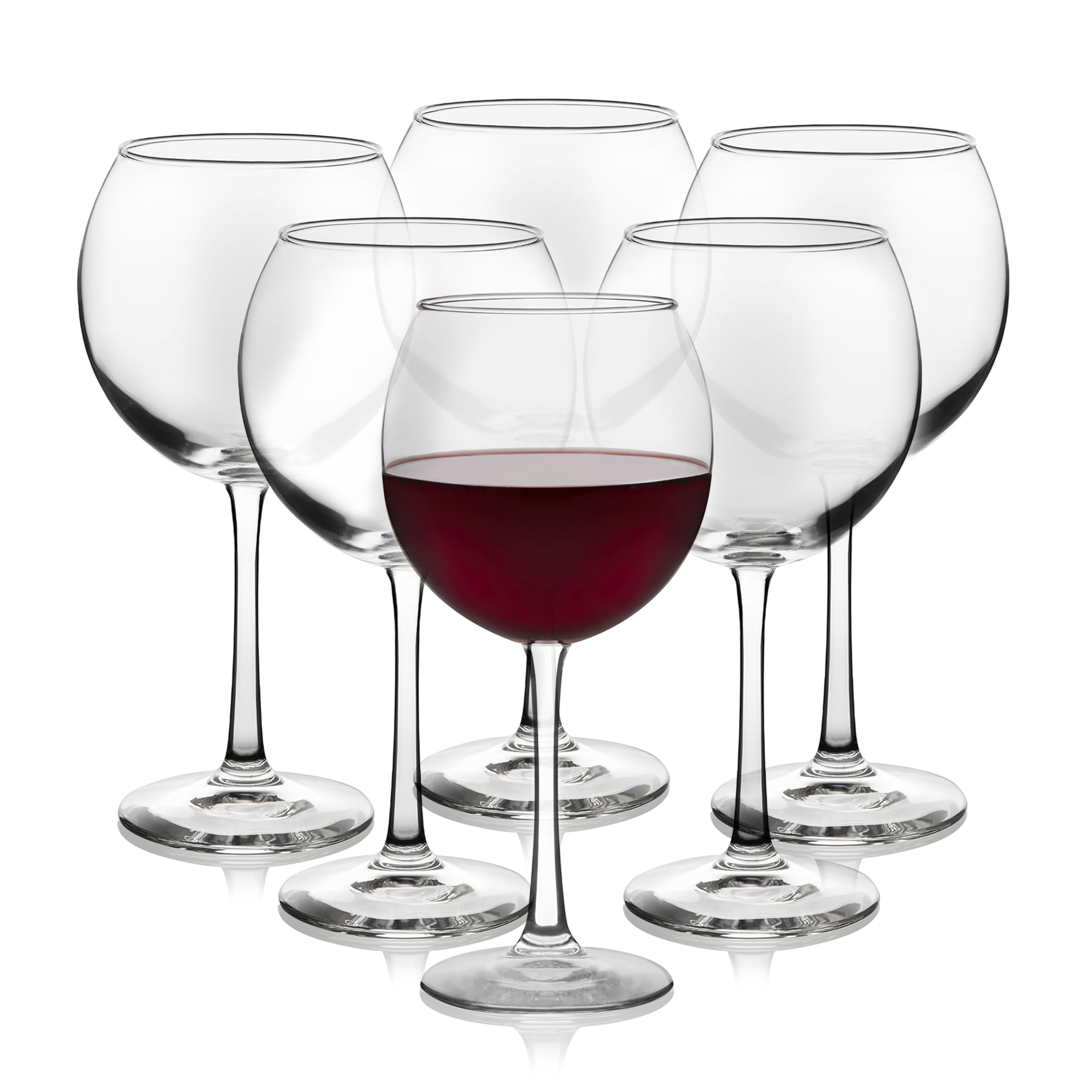 Libbey Vina Red Balloon Wine Glasses - Set of 6 Elegant 18.25 Oz Large Red Wine Glasses with Long Stem - Perfect for Weddings, Birthdays, Dinner Parties & Romantic Date Nights