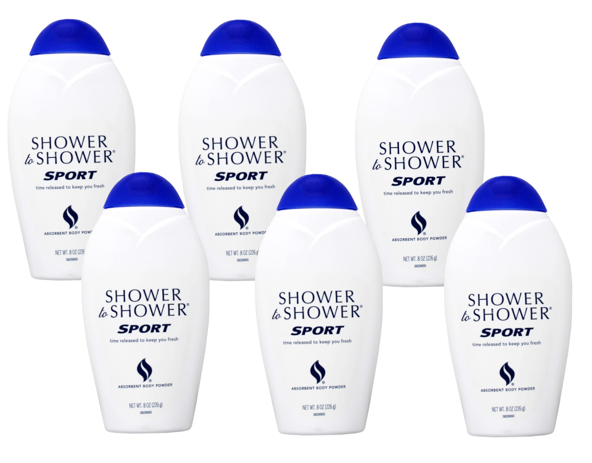 Shower to Shower Sport Absorbent Body Powder 8 oz (Pack of 6) - Talc-Free Freshness for Men & Women - Gym, Workout & Post-Shower Use