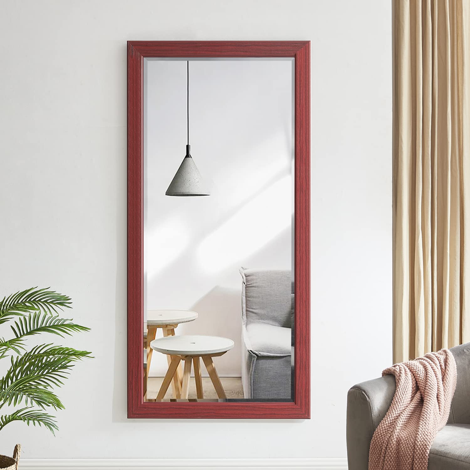 Naomi Home Farmhouse Full-Length Mirror with Rustic Wood Frame - 66x32 Inch Elegant Floor Mirror for Bedroom, Living Room & Entryway - Natural Finish Full Body Mirror