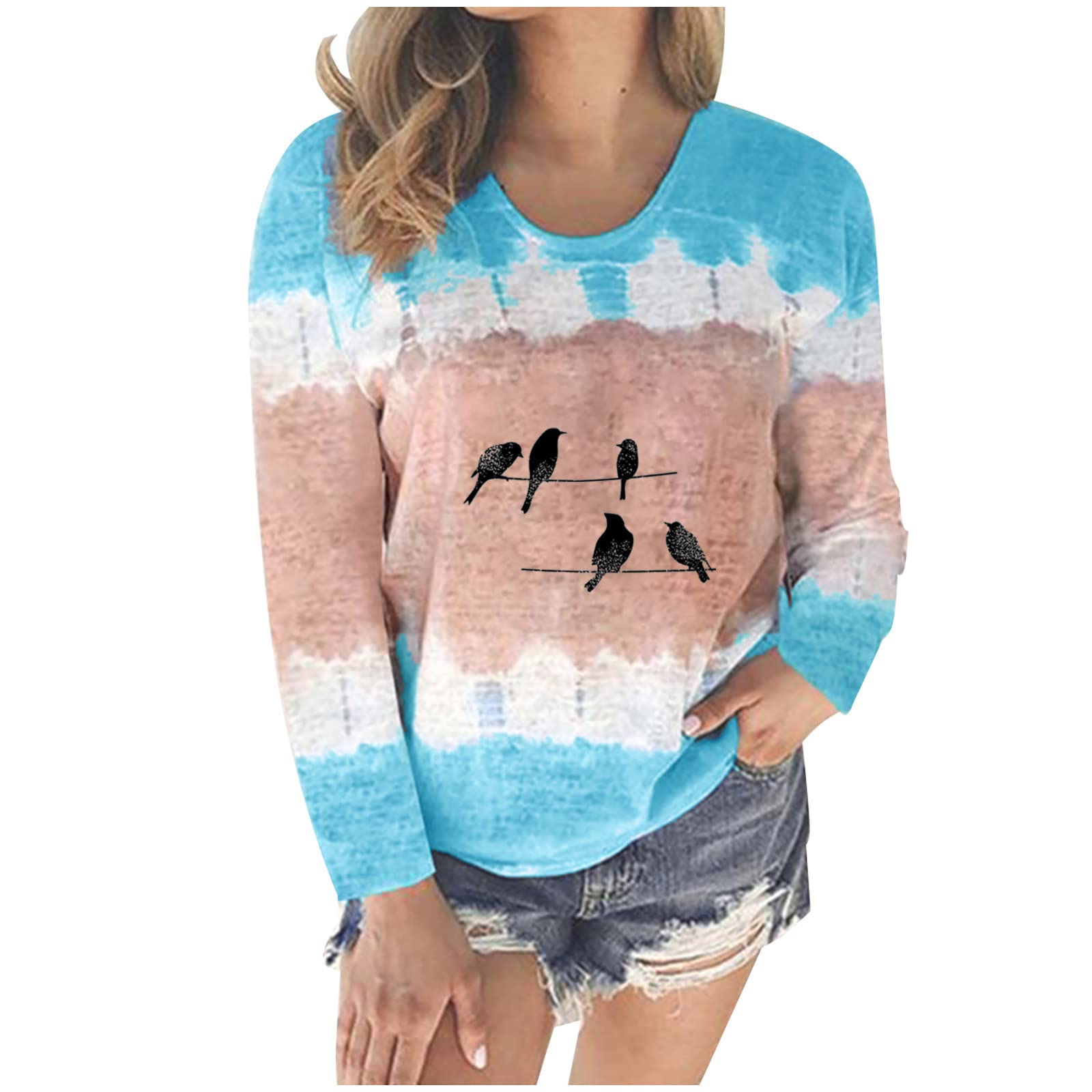 2022 Women's Long Sleeve Tie Dye Gradient Print T-Shirt | Vintage Loose Fit Casual Crewneck Blouse | Perfect for Everyday Wear, Street Style & Boho Outfits