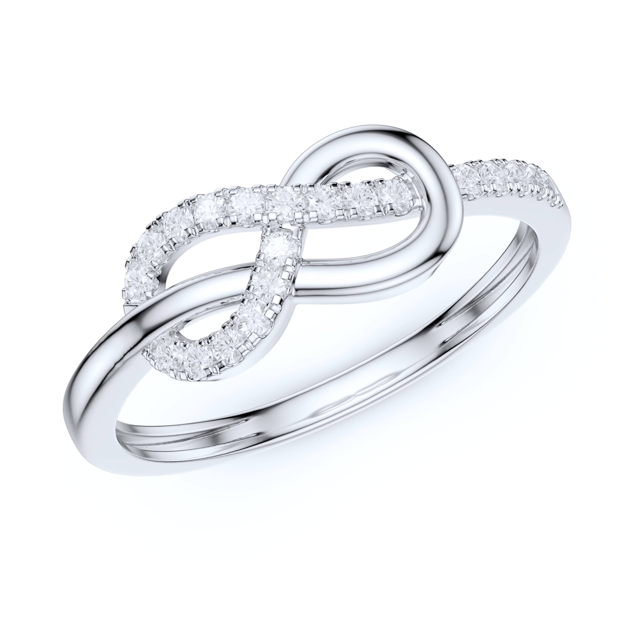 14K White Gold Infinity Love Knot Ring with Simulated Diamond or Genuine Moissanite - Promise Ring, Couple Rings, Anniversary Gift for Her/Him, Wedding Band, Romantic Jewelry for Valentine's Day
