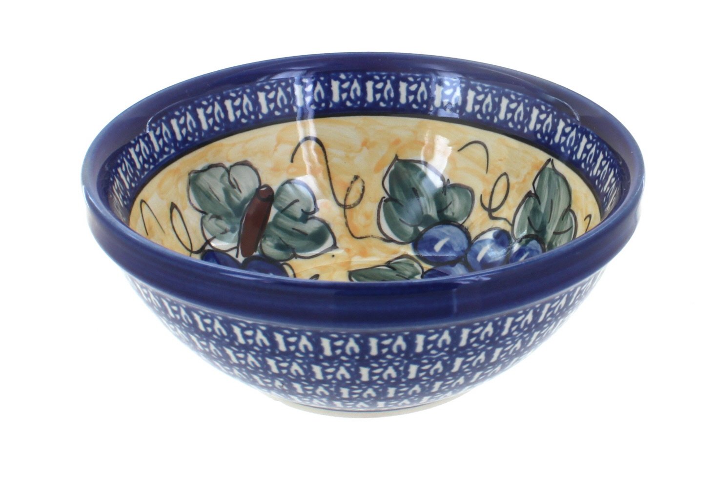 Handmade Blue Rose Polish Pottery Grape Serving Bowl - Small Decorative Fruit Bowl for Dining Table, Kitchen Decor, Gift Idea
