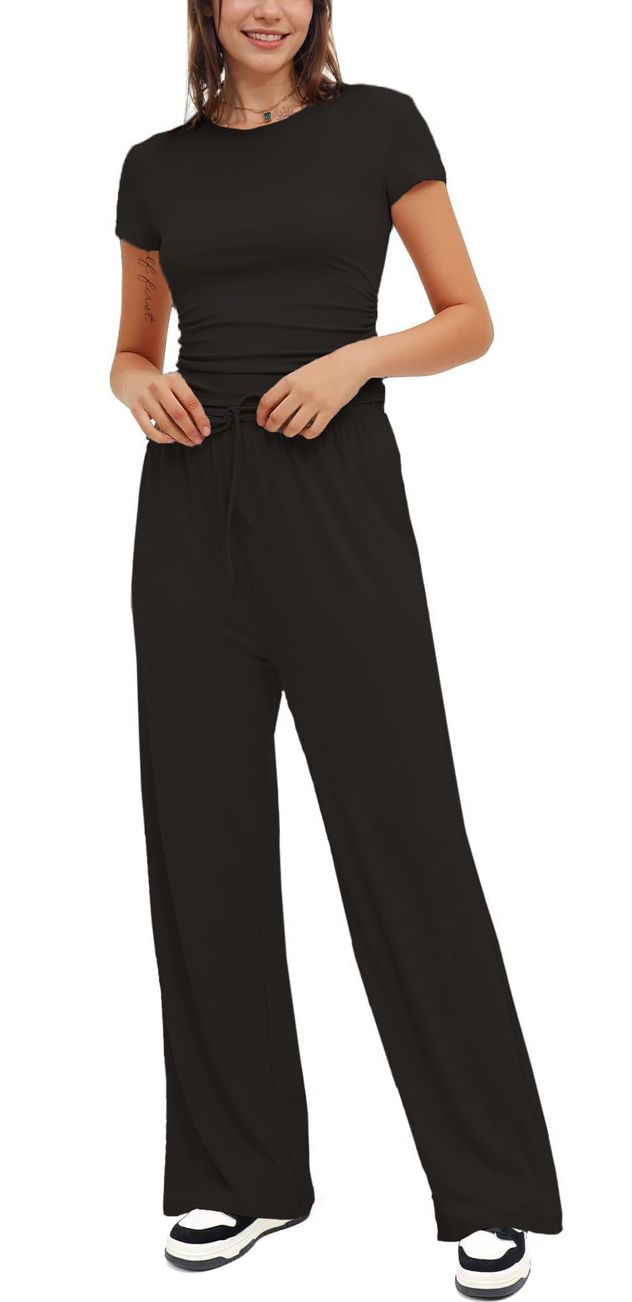 LICOBOD Women's 2-Piece Lounge Set - Comfy Vacation Travel Biker Outfit with Shorts, Casual Workout Tracksuit for Streetwear | Perfect for Yoga, Gym, Travel & Relaxing at Home