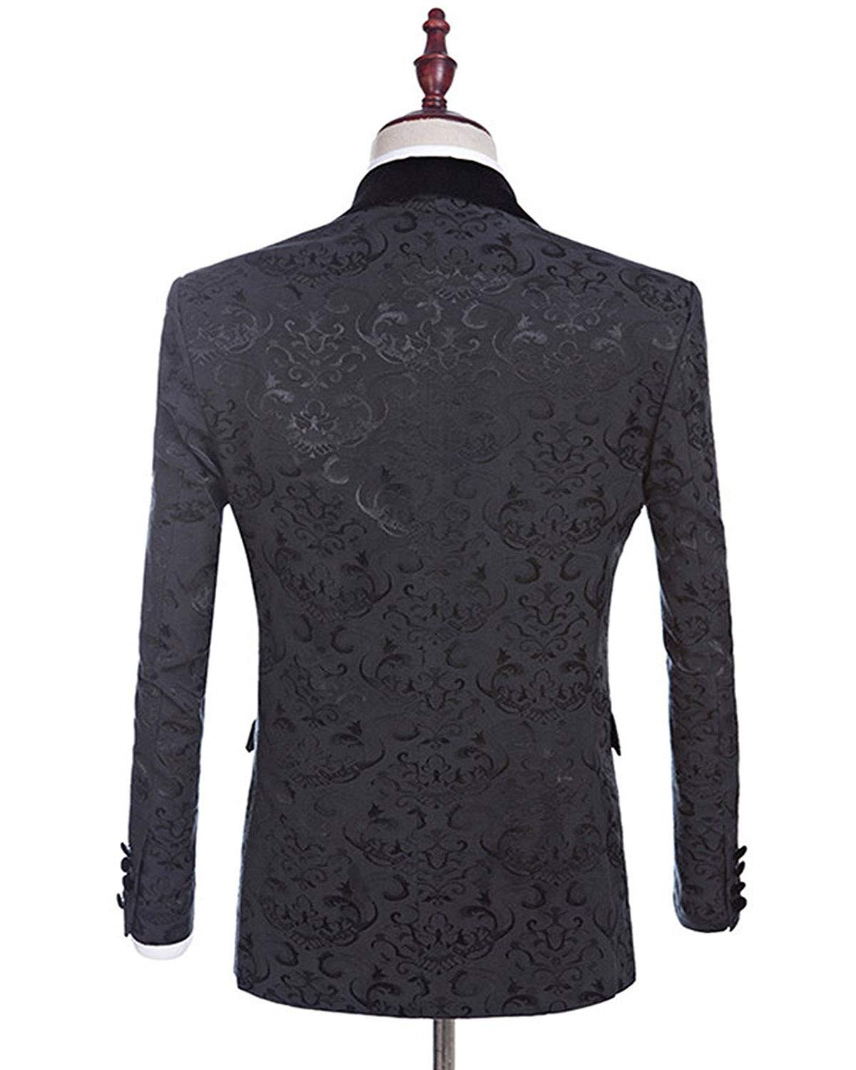 SOLOVEDRESS Men's 3-Piece Jacquard Slim Fit Tuxedo Suit with Shawl Lapel for Wedding, Groomsmen & Formal Events (Blazer + Vest + Pants) - Perfect for Prom, Black Tie Parties & Business Occasions