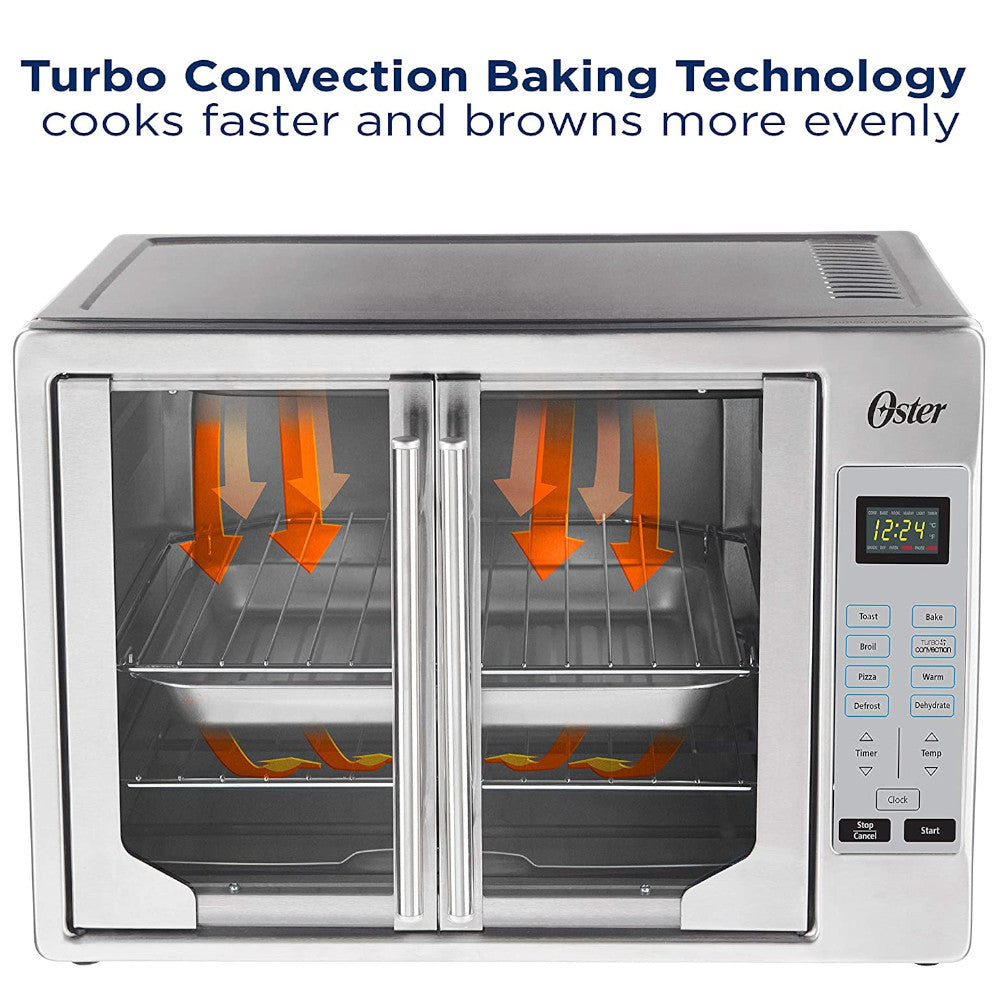 Refurbished OSTER French Door Digital Toaster Oven with Full Manufacturer Warranty - TSSTTVFDDGD | Countertop Baking, Broiling & Toasting for Kitchen, Dorm, Office