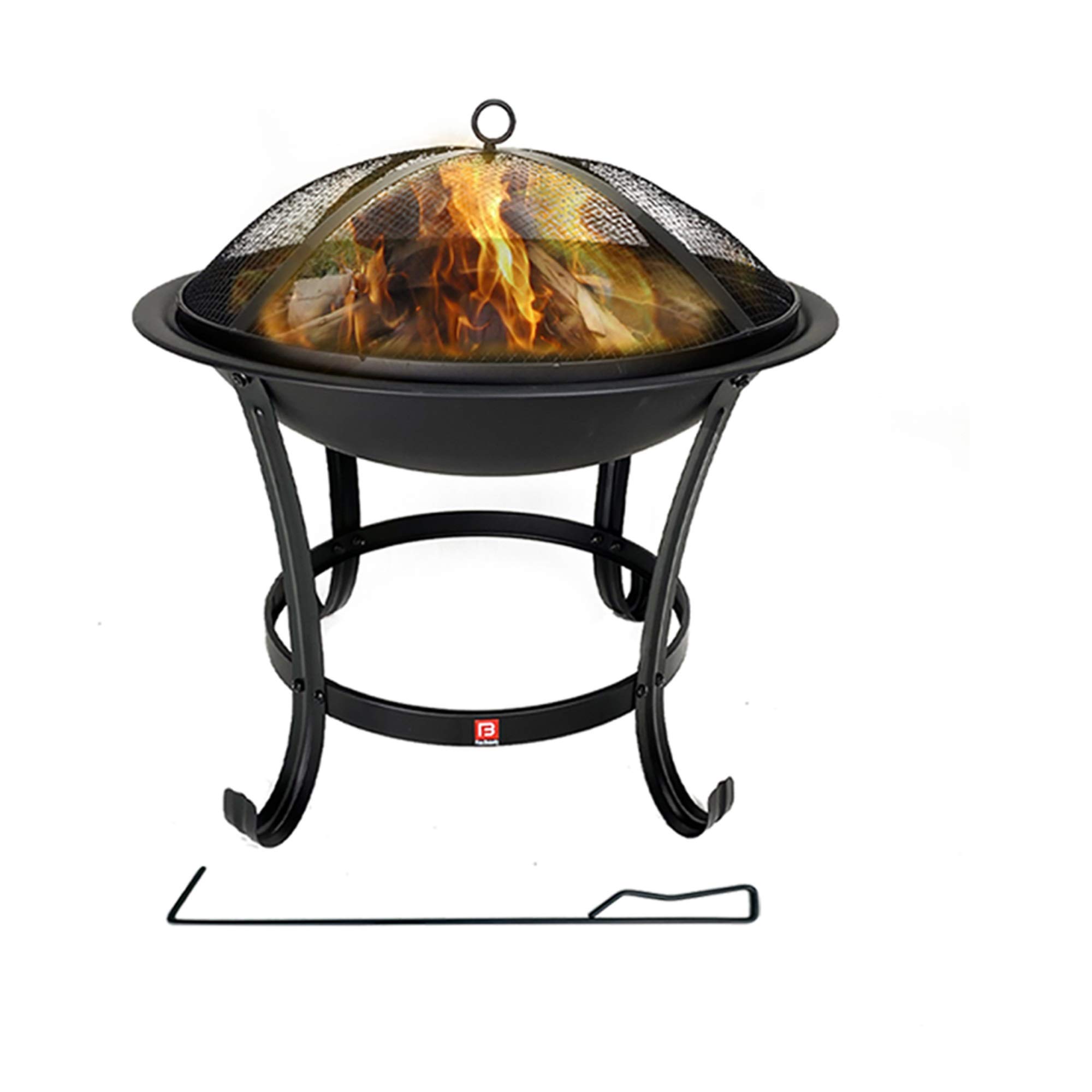 FireBeauty Outdoor Fire Pit with BBQ Grill & Mesh Spark Screen Cover - Heavy Duty Steel Fire Bowl with Poker for Camping, Backyard, Patio, and Garden Gatherings