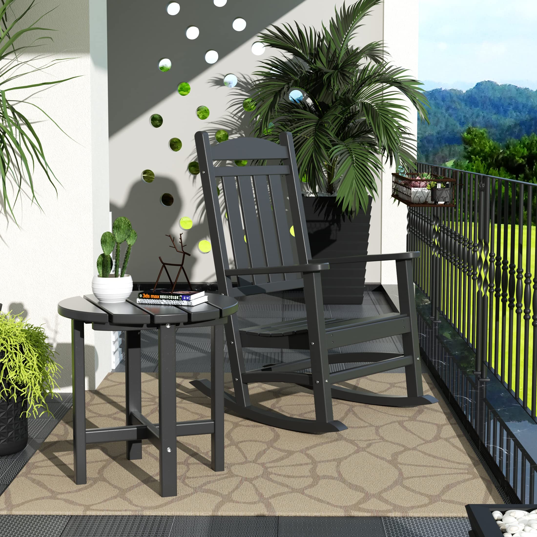 WO Home Furniture 2-Piece HDPE Outdoor Rocking Chair Set - Traditional Patio Rocking Chairs for Porch, Garden & Backyard (Grey) - Weather-Resistant & Comfortable Outdoor Seating Furniture
