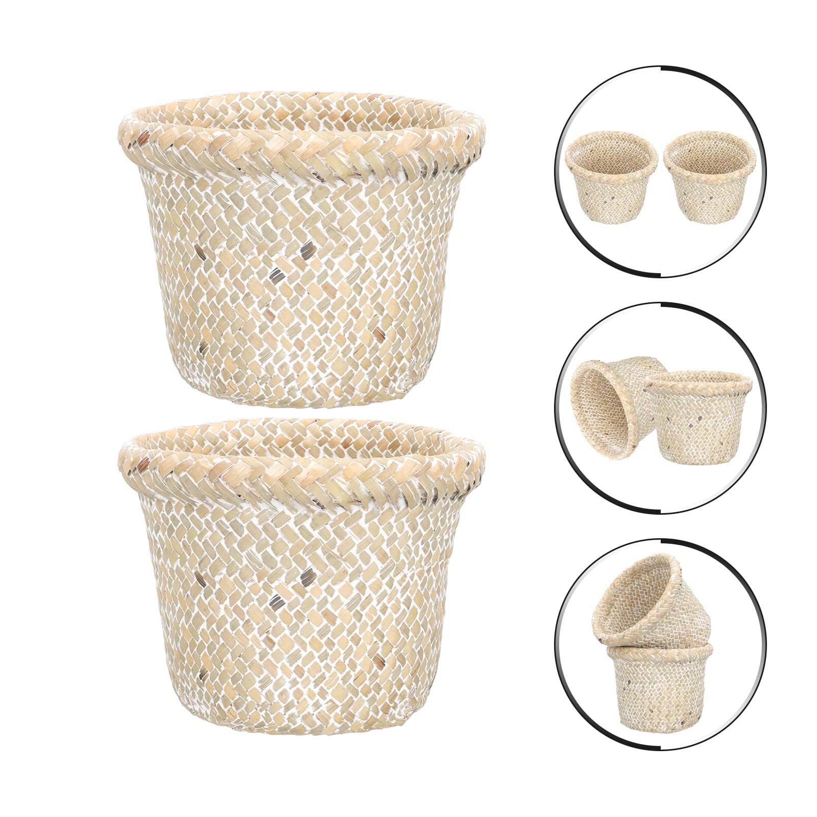 2-Pack Woven Jute Trash Baskets - Eco-Friendly Small Wastebasket for Office Desk, Bathroom & Bedroom - Mini Storage Bin with Handles for Home & Office Organization (Natural Fiber, Desktop Size)
