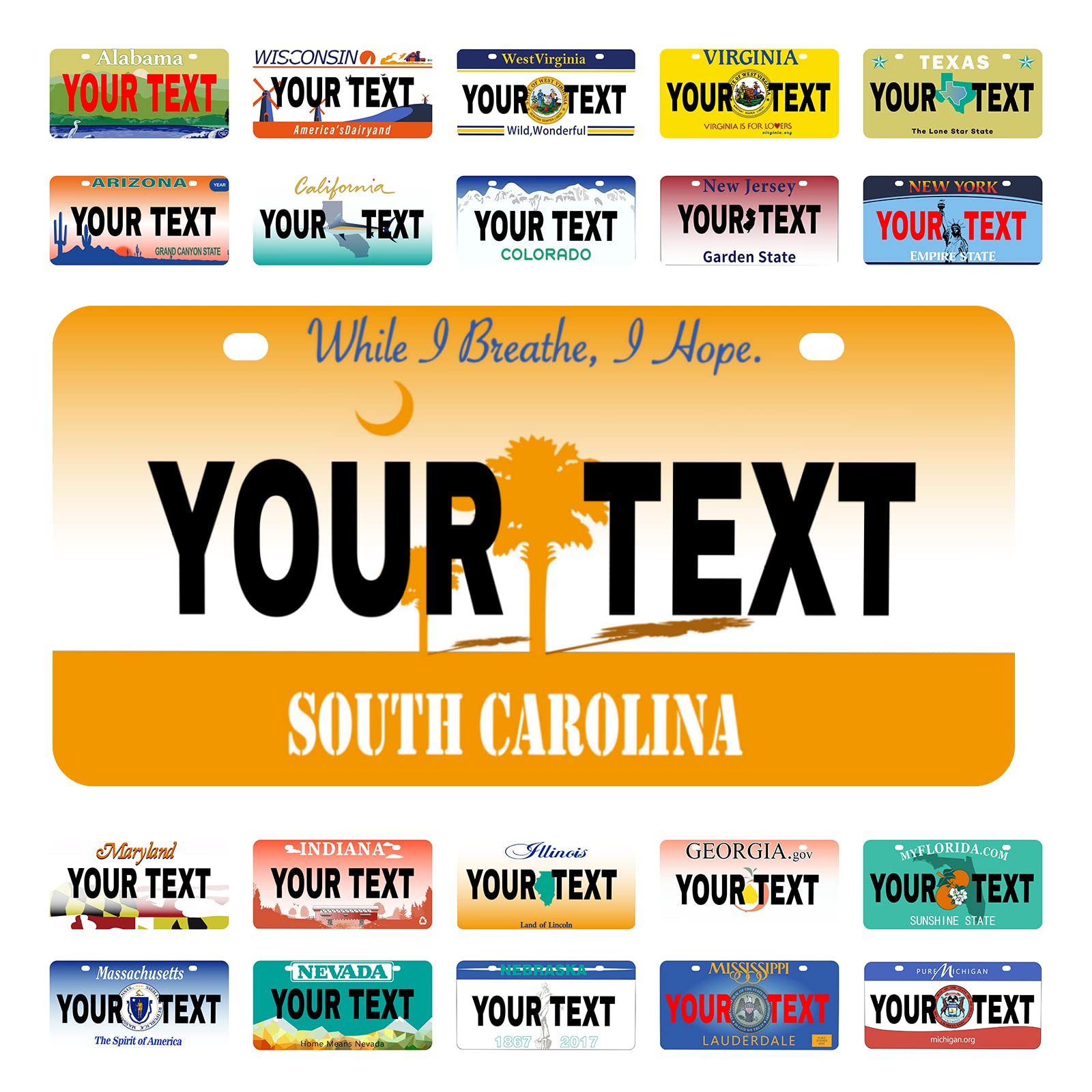 Custom Personalized South Carolina Mini License Plate 6x3 Inch - Unique Kids Toy Car, Bicycle, Scooter, Golf Cart, Motorcycle & ATV Accessory - Perfect for Gifts, Room Decor & Vehicle Customization