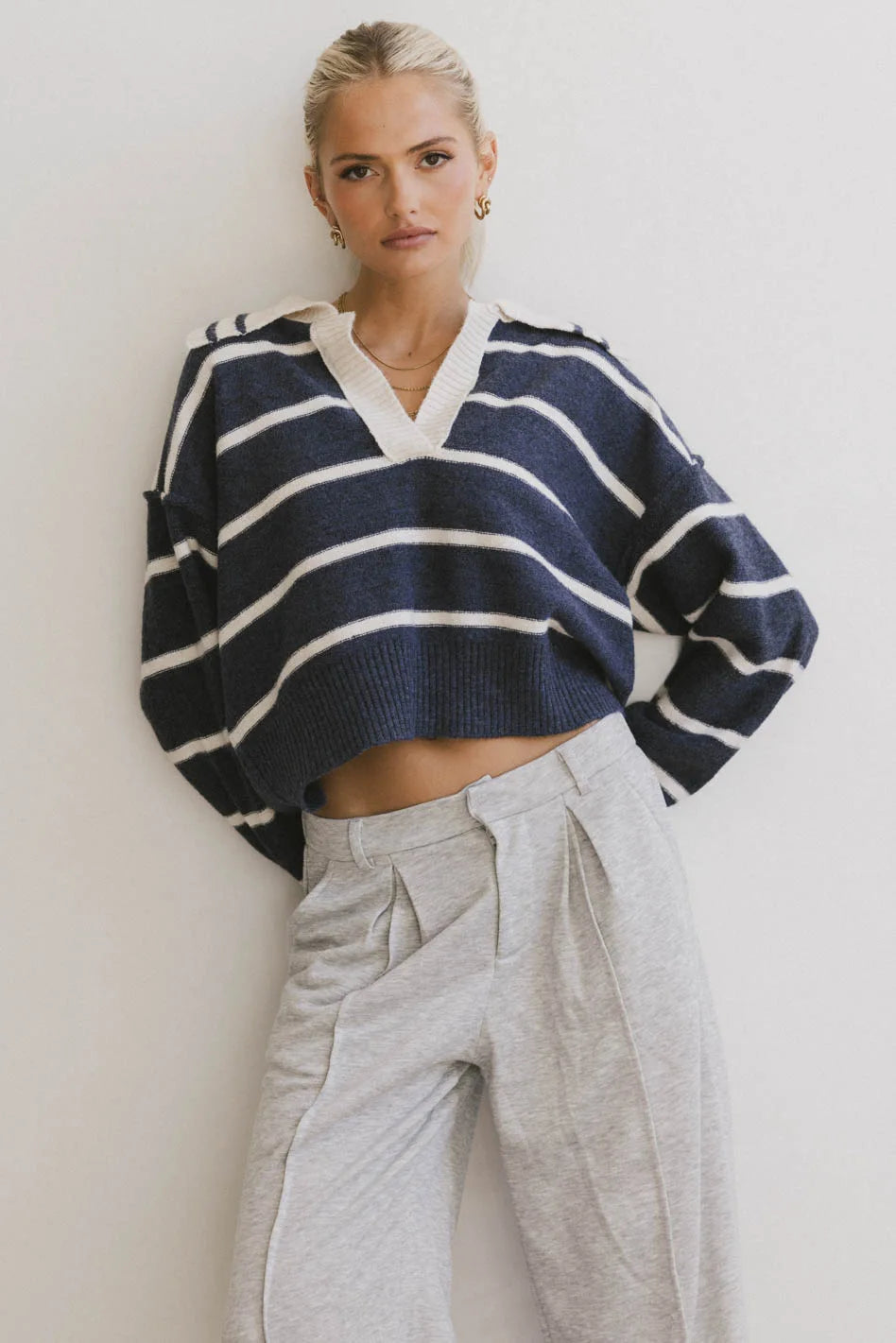 Navy Marina Collared Pullover Sweater for Women | Cozy Winter Knitwear | Perfect for Casual Outfits & Office Wear