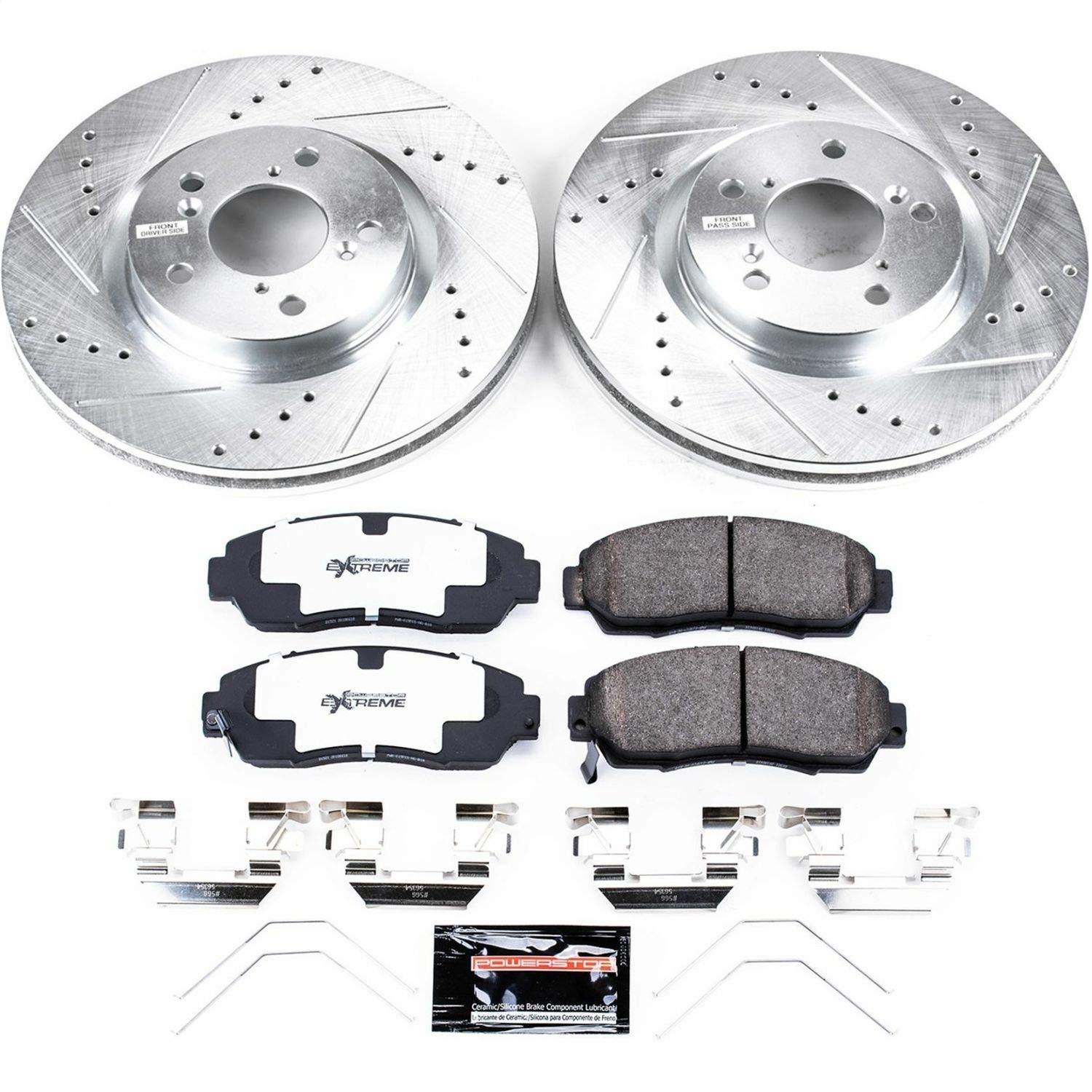 Power Stop K5857-26 Z26 Carbon Fiber Brake Pads & Drilled/Slotted Rotors Kit - Compatible with 2011-2014 Honda Odyssey | High-Performance Braking for Family Safety & Towing