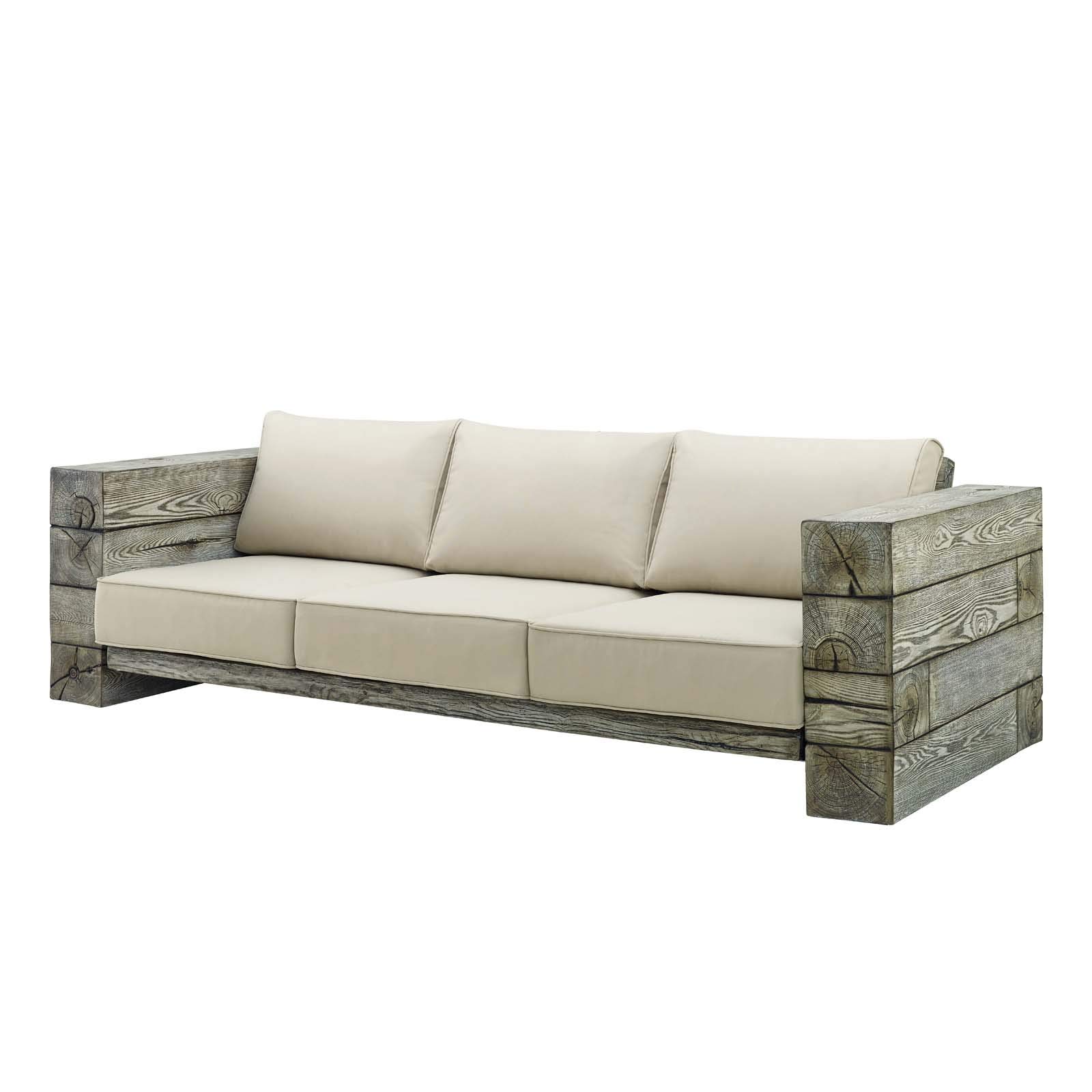 Modern Outdoor Patio Furniture Set - Waterproof Faux Wood Lounge Sofa for Balcony, Garden, Poolside - Beige Contemporary Design - Perfect for Relaxing & Entertaining Outdoors