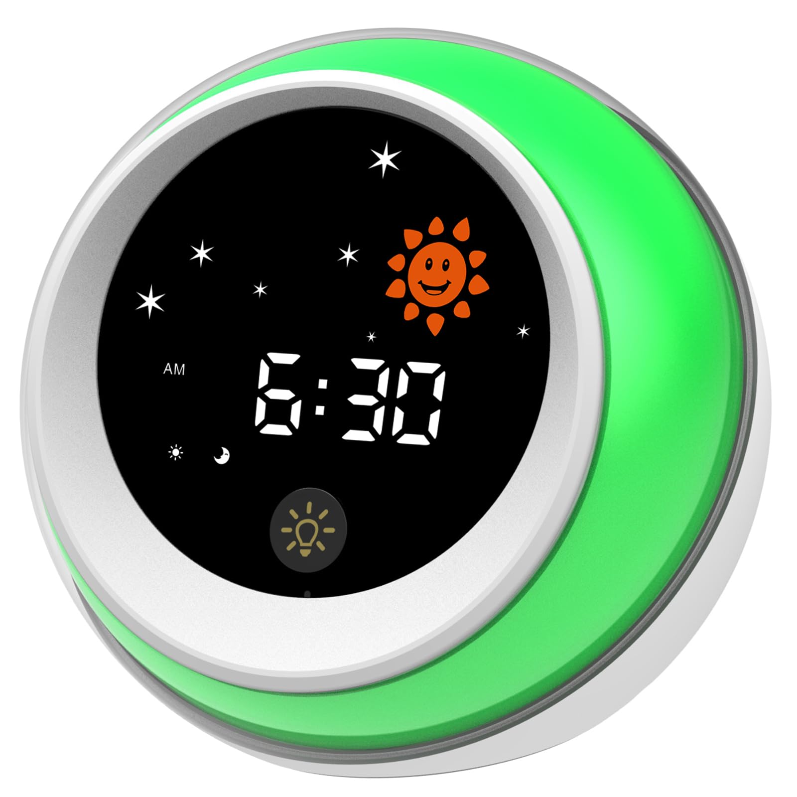Kids Alarm Clock with Red Light Green Light - Sleep Training Clock for Children | Sun & Star Design, Built-in Sound Machine, Night Light & Nap Timer | Perfect for Bedrooms, Daycare & Nursery Use