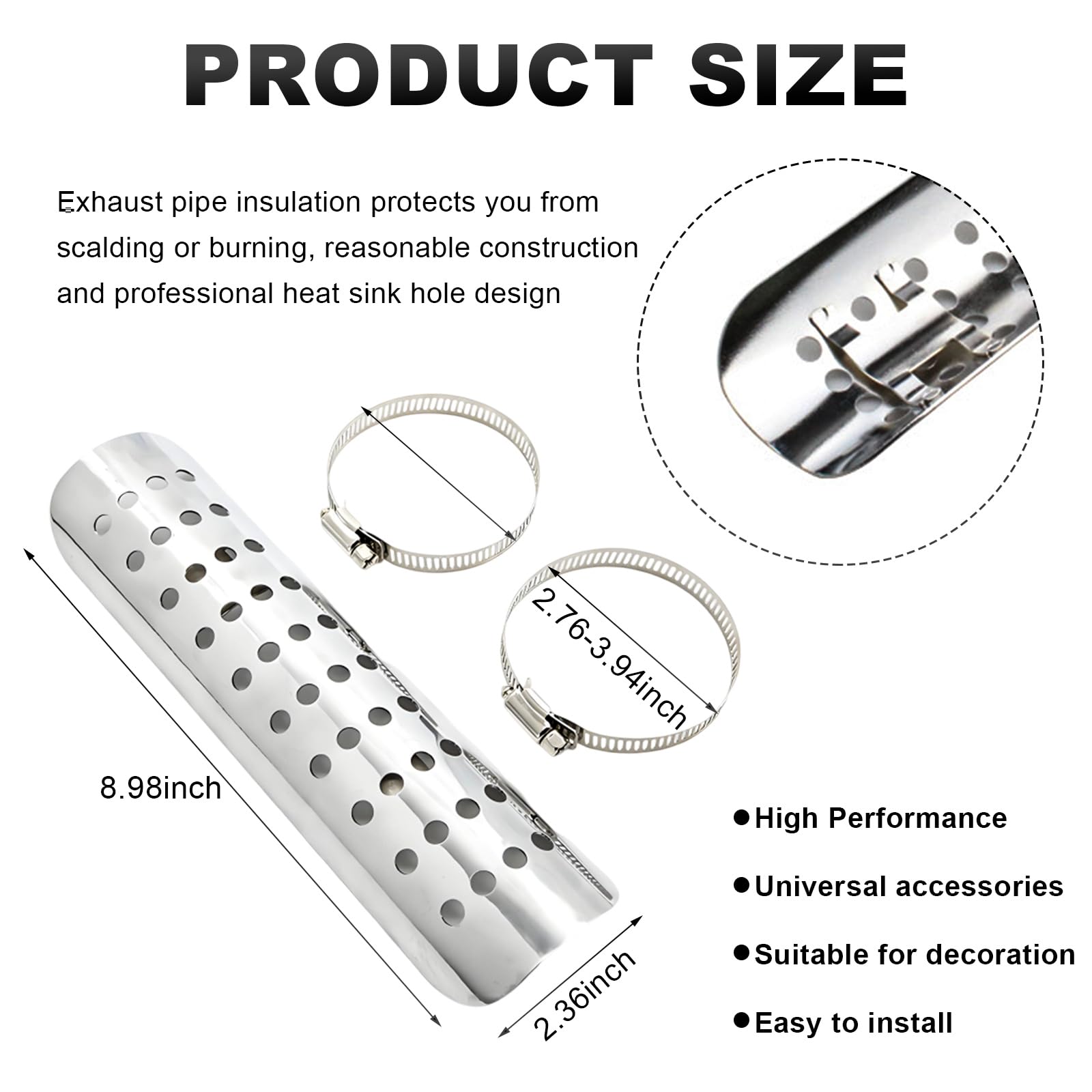Aluminum Motorcycle Exhaust Heat Shield Cover Guard with 2 Stainless Steel Clamps - High Temperature Protection for Motorbike Pipes - Durable Silver Motorcycle Accessories for Cruiser, Sport Bike & Off-Road Riding