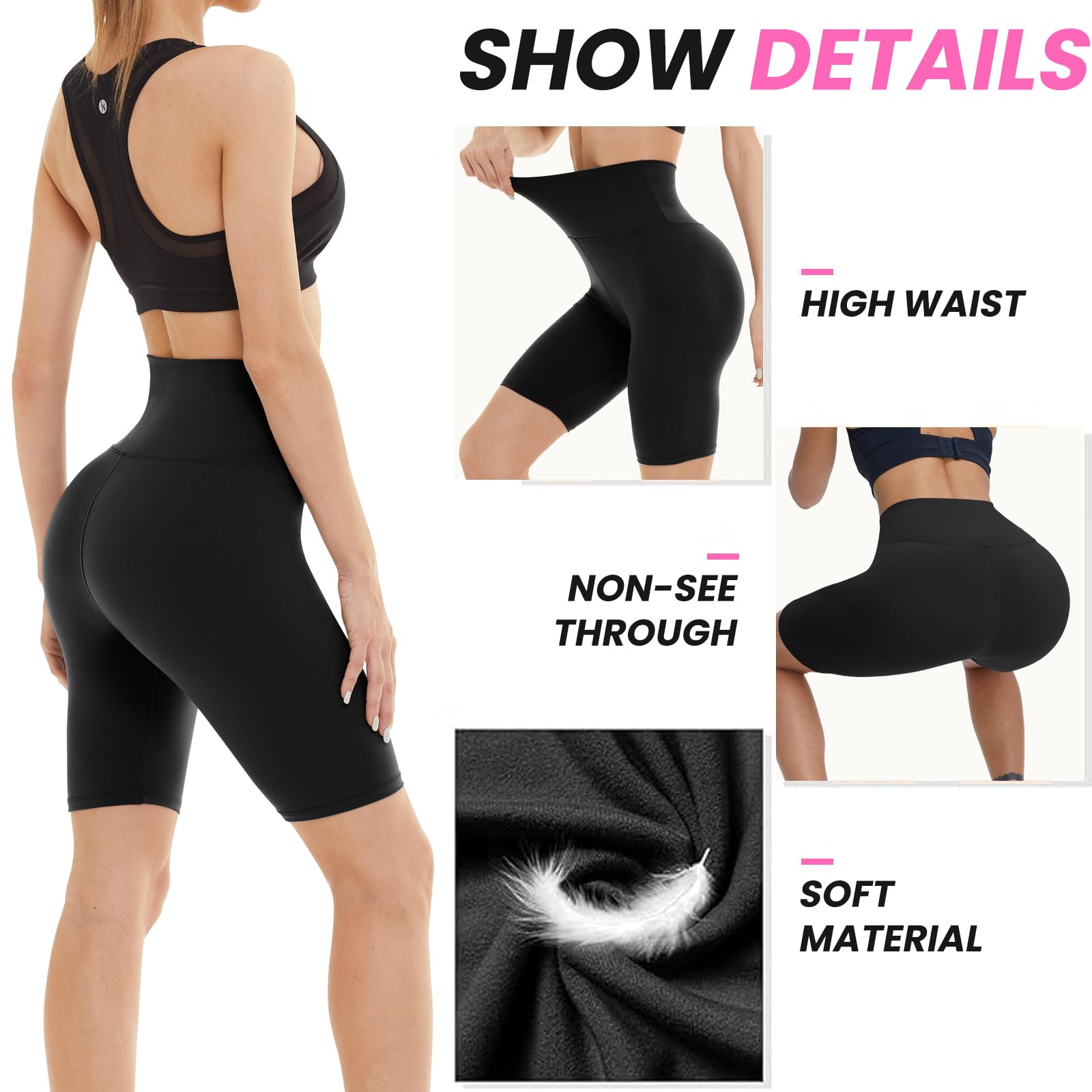 3 Pack Women's High Waisted Biker Shorts - 8