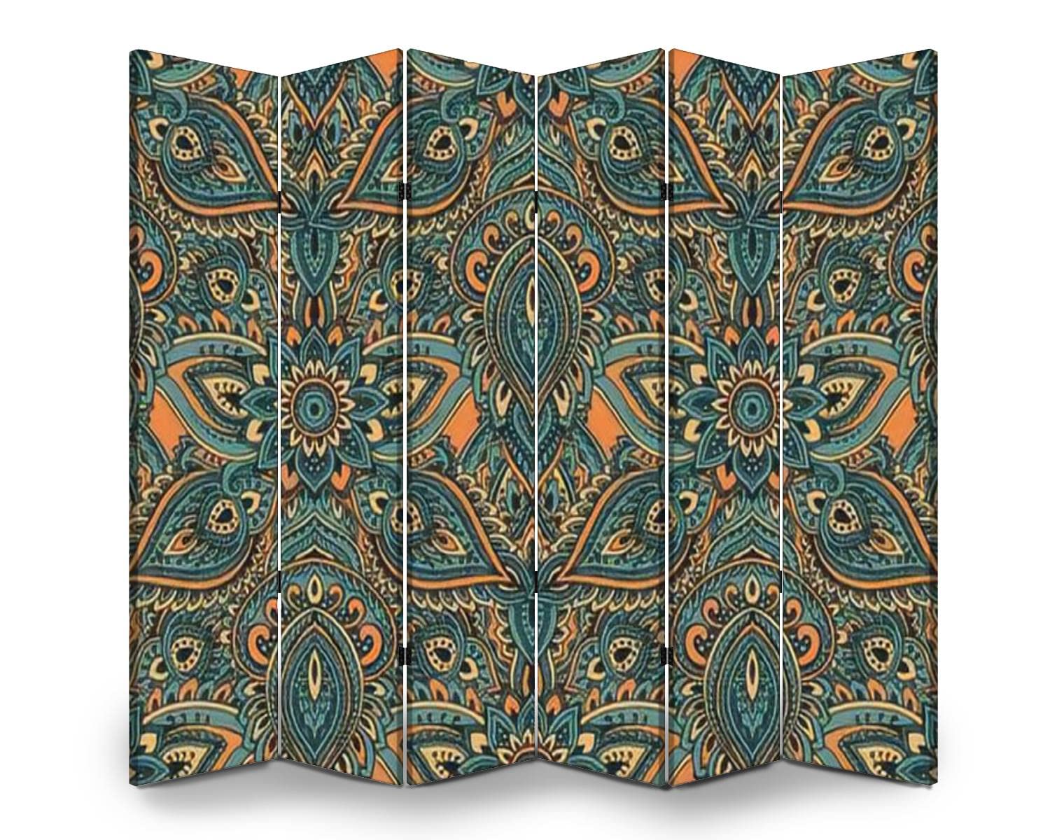 Hand-Painted Henna Floral Room Divider Screen - Foldable Privacy Partition for Indoor/Outdoor Use - Freestanding Protective Wall Separator with Mehndi Design | Perfect for Home Offices, Living Rooms, and Event Spaces