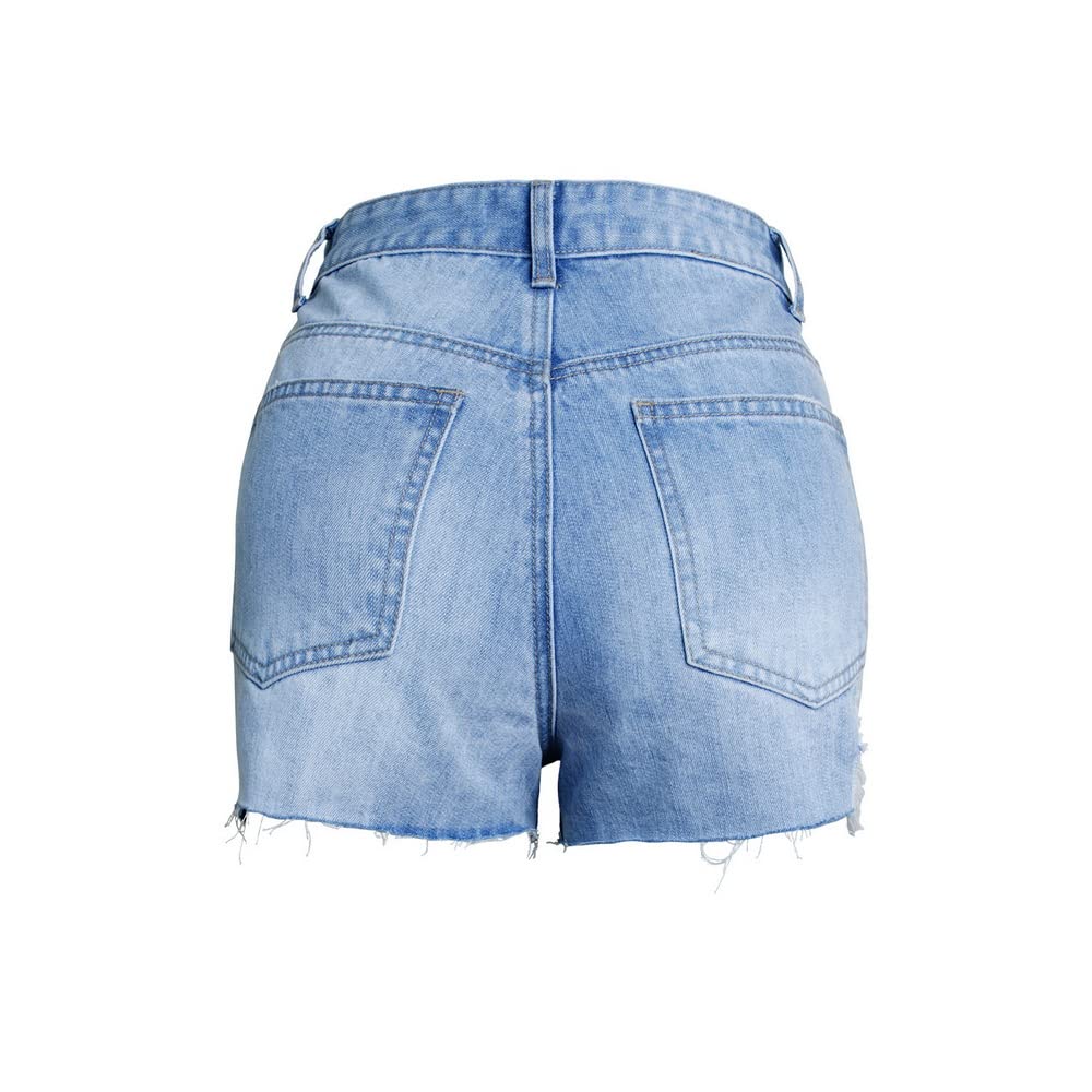 Women's Ripped Denim Shorts with Studded Details & Tassel Hem - Mid Waist Sexy Jean Shorts for Summer Outfits, Beach Vacations & Casual Streetwear