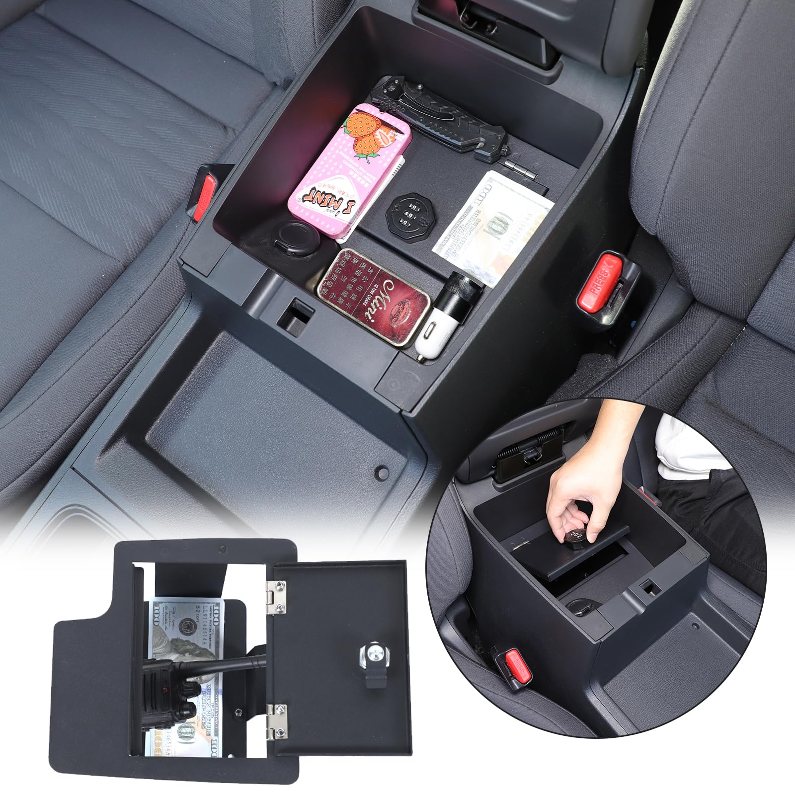 Secure Center Console Safe Box for Nissan Frontier 2022-2025 - Lockable Armrest Storage Organizer with 3-Position Combo Lock & Key - Perfect for Vehicle Gun Storage, Valuables Protection & Car Security